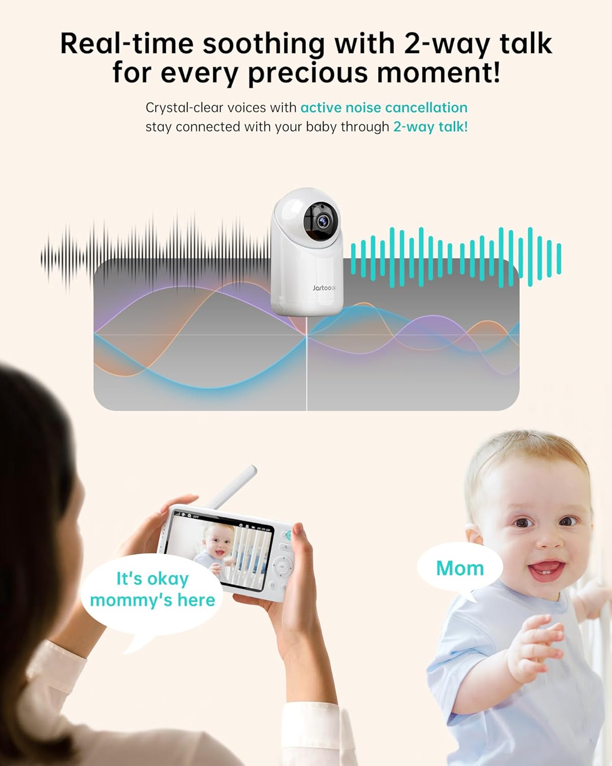 2K Video Baby Monitor with Camera and Audio, 3600ft Long Range Baby Monitor No WiFi 5.5" FHD Screen ANC Baby Camera Wireless, Room, Portable, Night Vision, 2-Way Talk, AI Cry Detect, 6000mAh