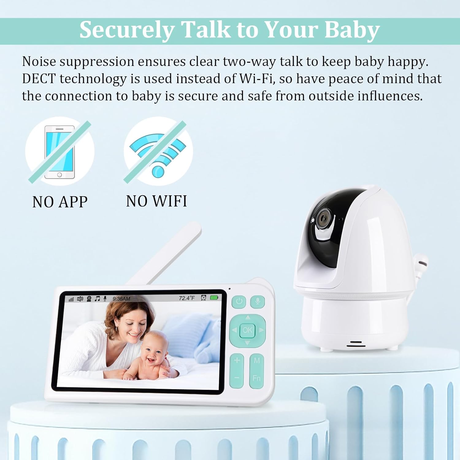 71B9IgM9VPL._AC_SL1500_.jpg Baby Monitor with Camera 3000ft Long Range 1080P Baby Viewer 2-Way-Audio 5” Color Screen Motion & Cry Detection, No App No WiFi Secure Connection Remote Pan-Tilt-Zoom-1 Camera (White)