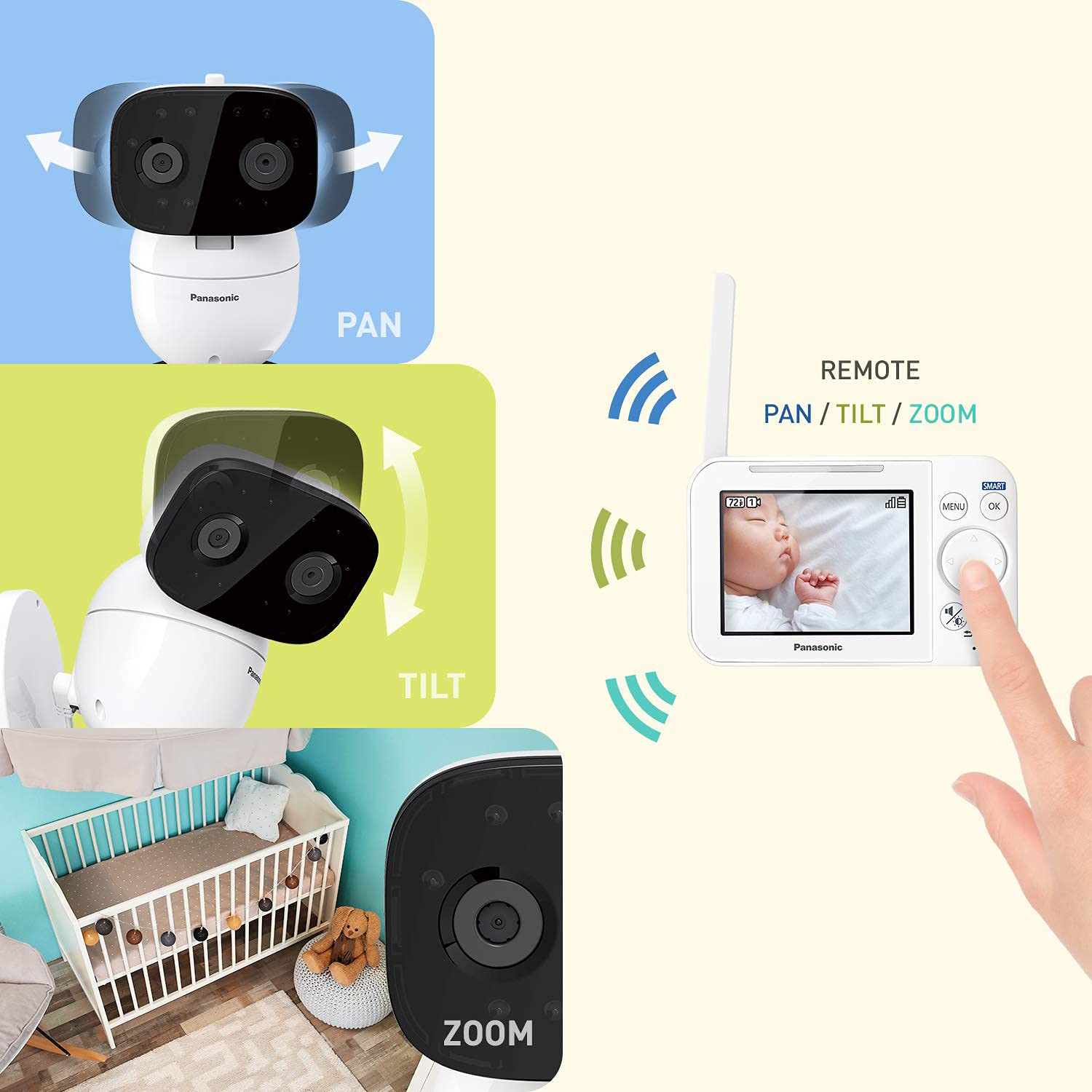 Panasonic Baby Monitor with Camera and Audio, 3.5” Color Video, Extra Long Range, Secure Connection, 2-Way Talk, Soothing Sounds, Remote Pan, Tilt, Zoom - 1 Camera - KX-HN4101W (White)