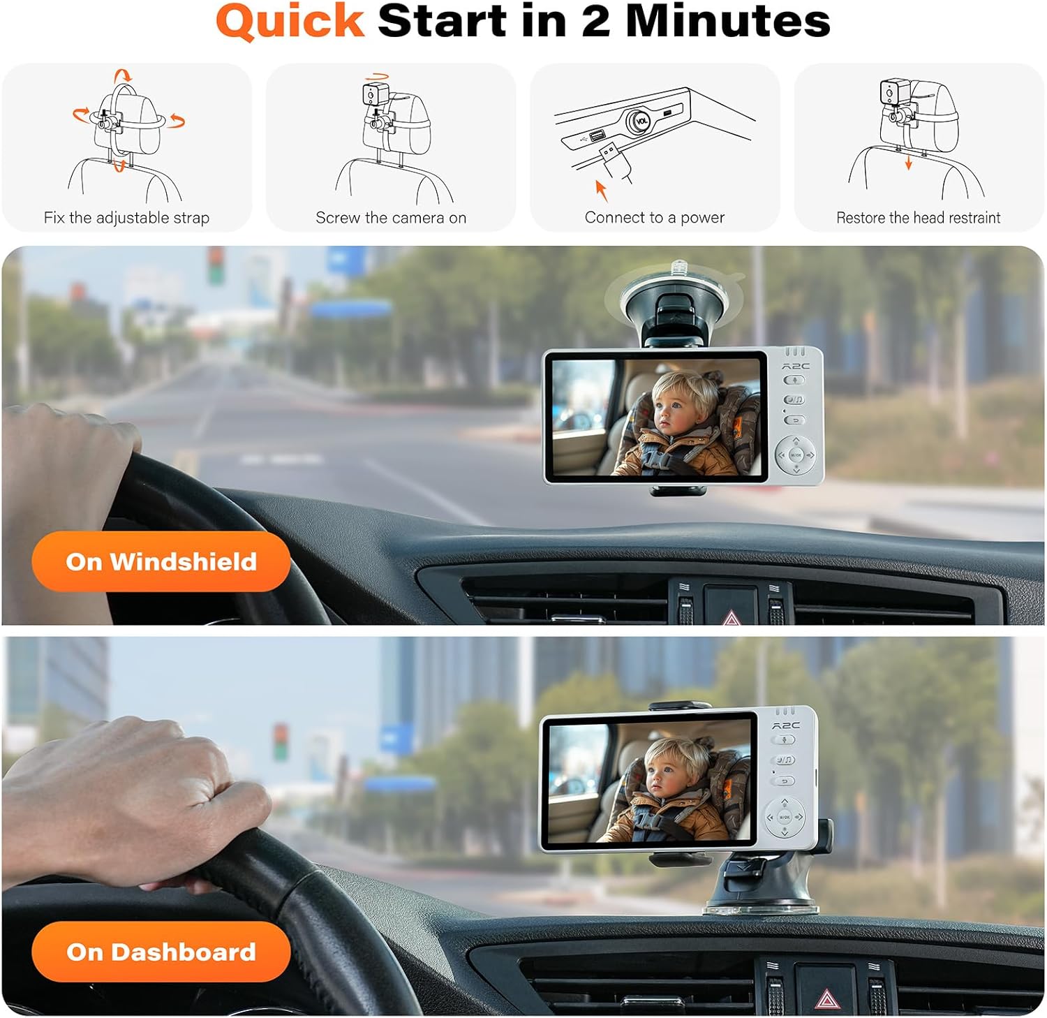 71DymbIKFWL._AC_SL1500_.jpg A2C Wireless Baby Car Camera, Baby Monitor for Car Backseat & Home (Max. Range 1000FT), 5” HD 1080P Night Vision Screen with 7-Hour Battery, Rear Facing Carseat Monitor, Compatible with All Vehicles