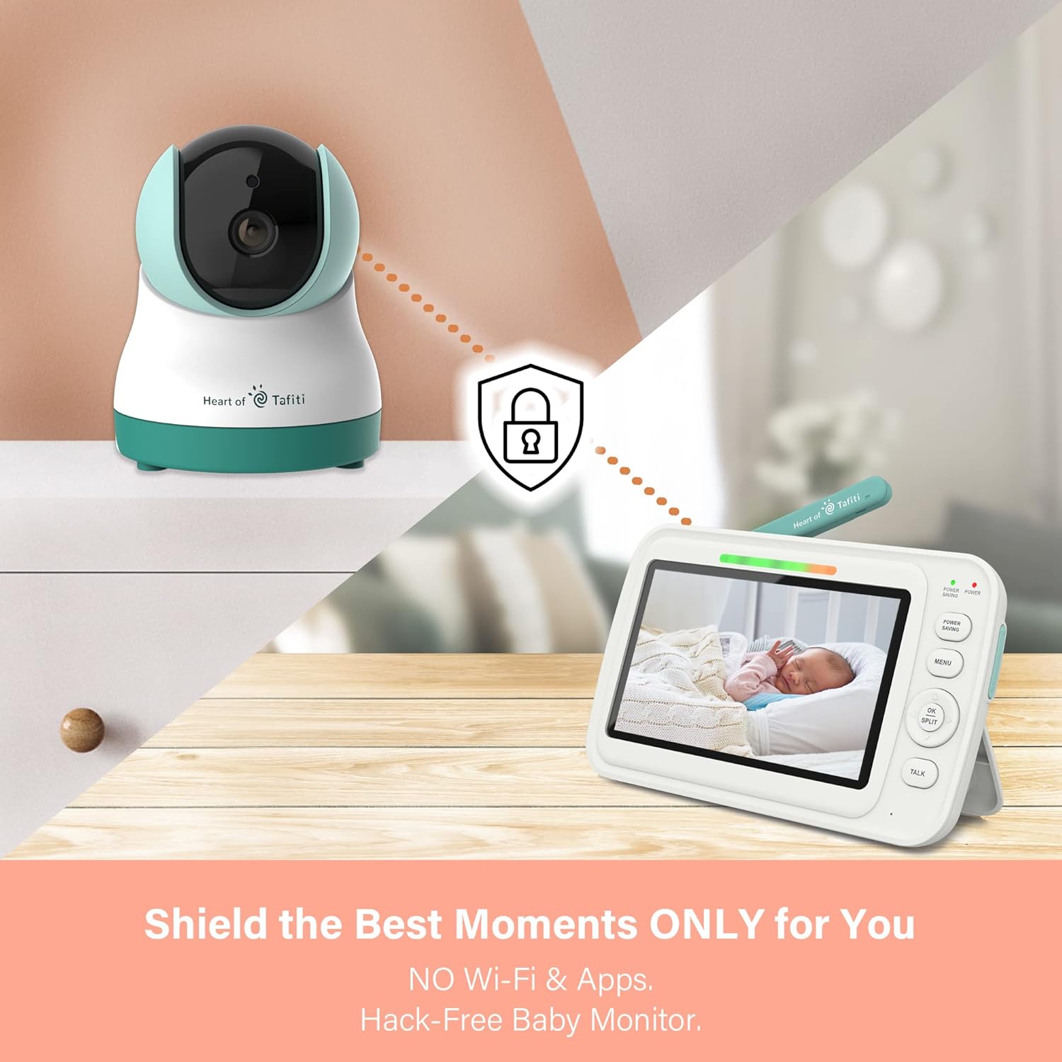 Baby Monitor with Cameras and Audio, 5" 720P HD Quad View Split Screen, Low EMF, Pan-Tilt-Zoom Night Vision Cameras, No WiFi, VOX/Voice Activation, Long Battery Life, Nile 52.