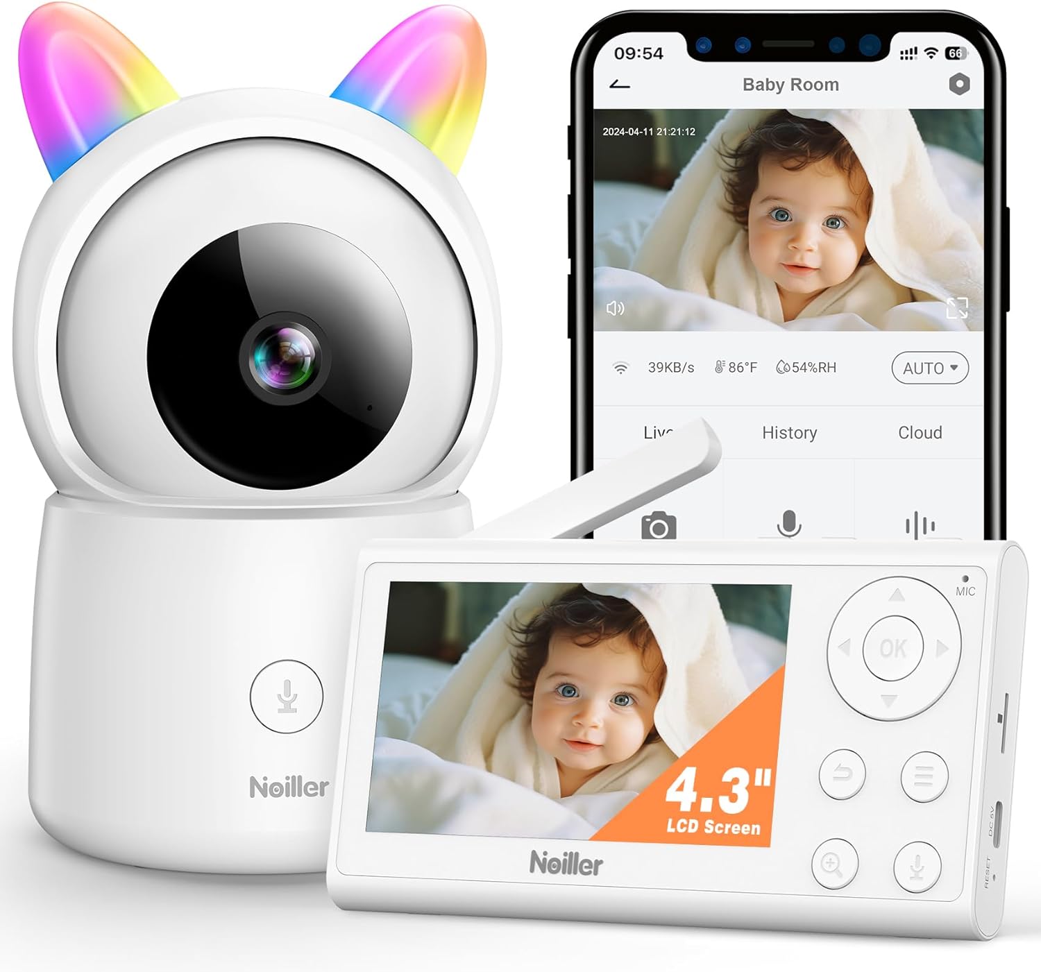 71HEst2jUGL._AC_SL1500_.jpg Baby Monitor, 4.3" Video Baby Monitor with 1080P Camera, Smart 2.4G WiFi Audio Monitor with Remote PTZ, Night Vision, 2-Way Talk, Sleep Mode, RGB Night Lights, Lullabies & 1000ft Range, APP Control
