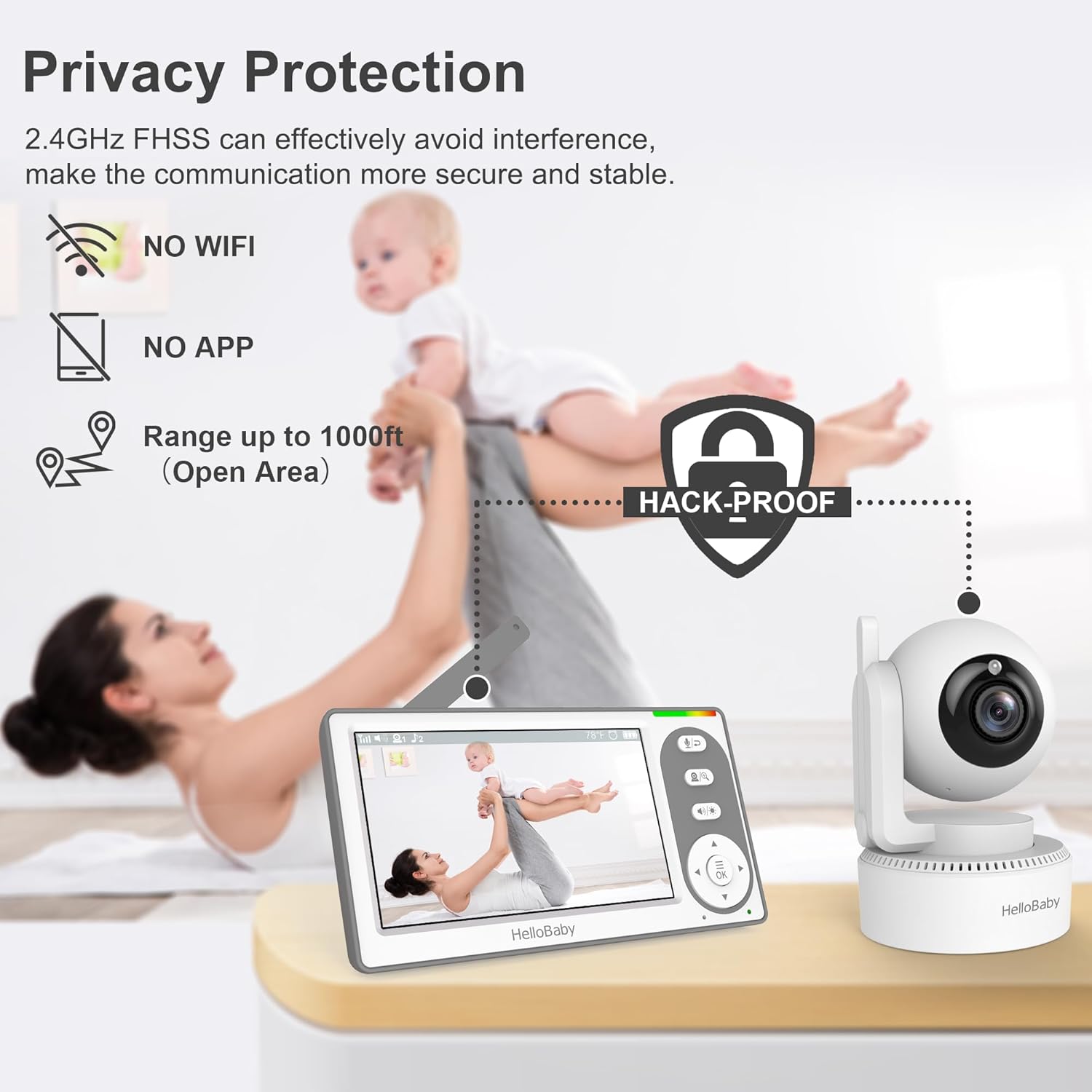 HelloBaby 4.3'' Video Baby Monitor with 30 Hours Battery, Remote Pan-Tilt-Zoom Baby Monitor No WiFi, Baby Monitor with Camera and Audio, Night Vision, ECO Mode, Two-way Talk, 8 Lullabies, 1000ft Range