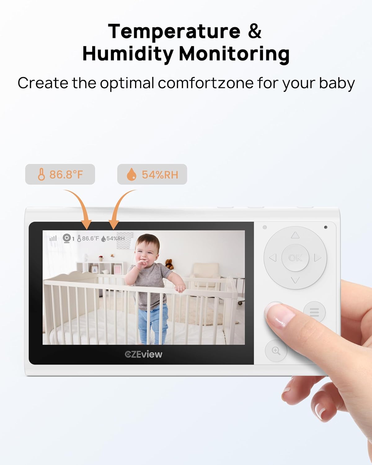 Video Baby Monitor with Camera and Audio, 2K Baby Monitor WiFi Smartphone with Night Vision, Pan-Tilt-Zoom via 4.3" Screen and APP, Cry/Motion Detection, 2-Way Audio (White 2pcs)