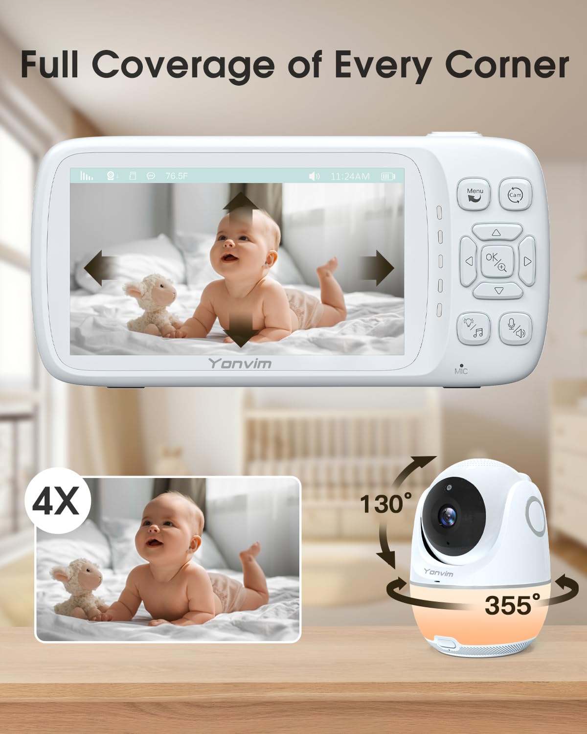 5.3“ 1080P Baby Monitor No WiFi, Video Baby Monitor with Camera and Audio, 2K Camera,1500ft Long Range Video Recording and Playback, 7000mAh Battery, Night Light, MP3, Story Book, 2-Way Talk