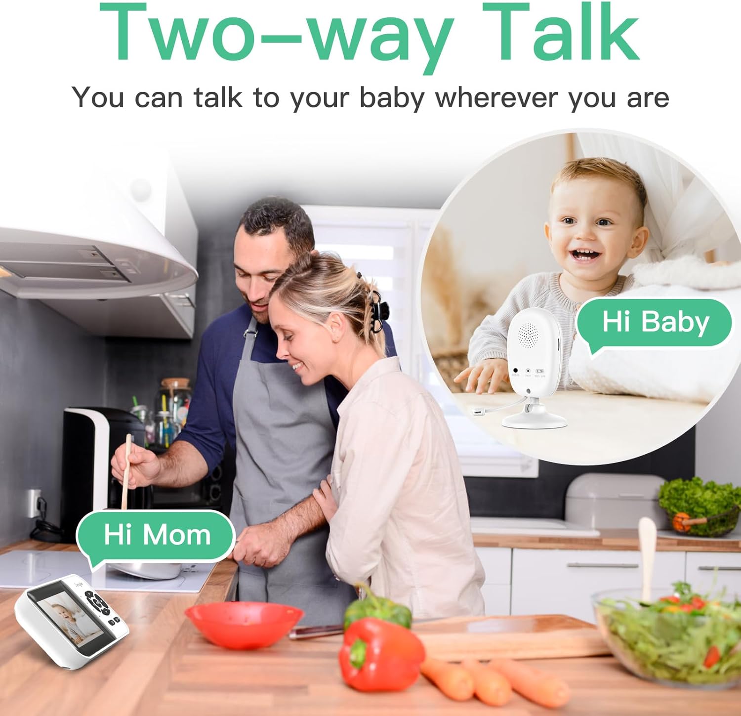Smart Video Baby Monitor,2.8inch Display,1080p Camera,1500ft Long Range,WiFi On/Off Switch,Night Vision,Feeding Clock,Temperature Detection,2-Way Talk,Free Smart Phone App