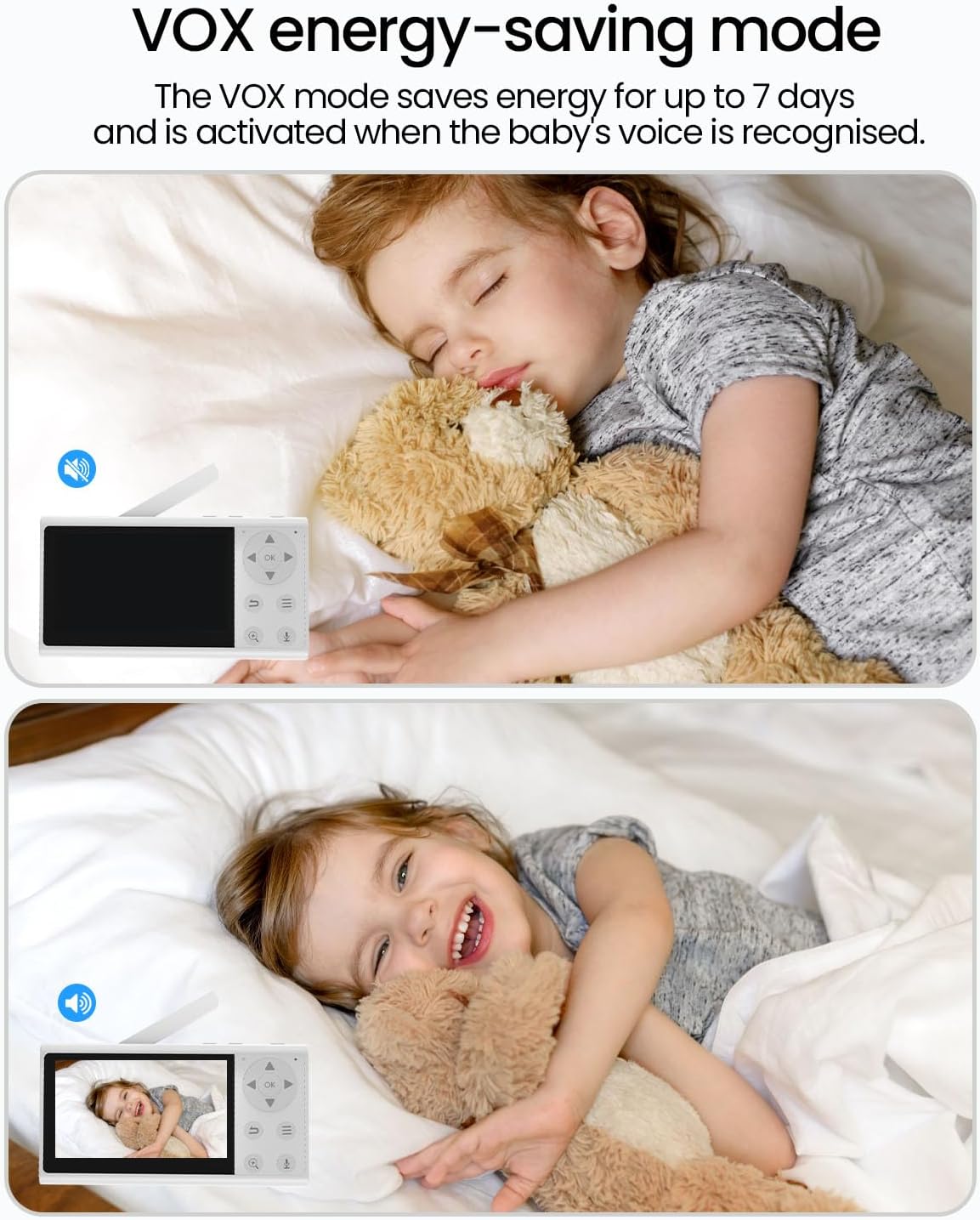 Video Baby Monitor with Camera and Audio, 2K Baby Monitor WiFi Smartphone with Night Vision, Pan-Tilt-Zoom via 4.3" Screen and APP, Cry/Motion Detection, 2-Way Audio (White 2pcs)