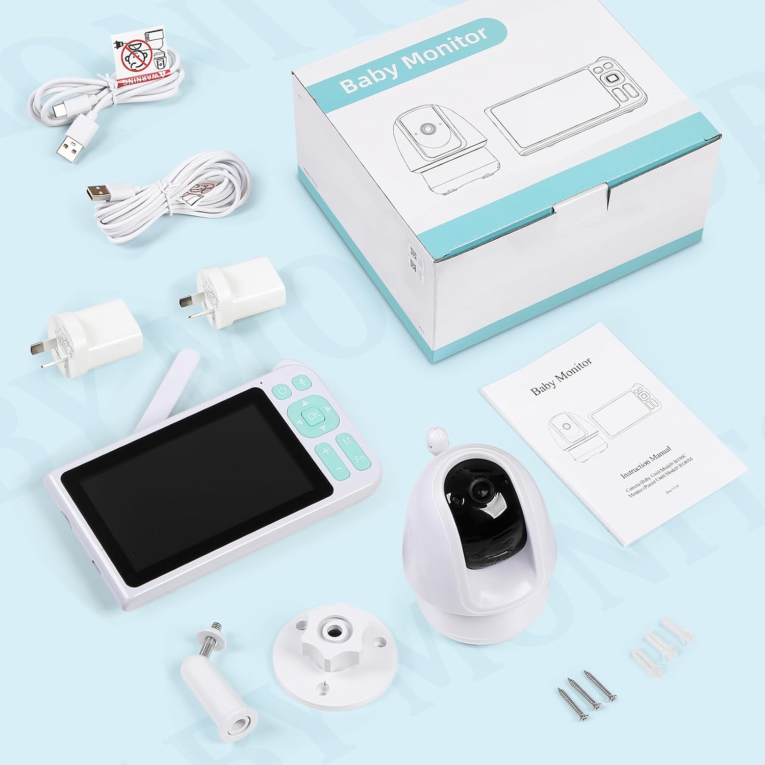 71S0G3vV5EL._AC_SL1500_.jpg Baby Monitor with Camera 3000ft Long Range 1080P Baby Viewer 2-Way-Audio 5” Color Screen Motion & Cry Detection, No App No WiFi Secure Connection Remote Pan-Tilt-Zoom-1 Camera (White)