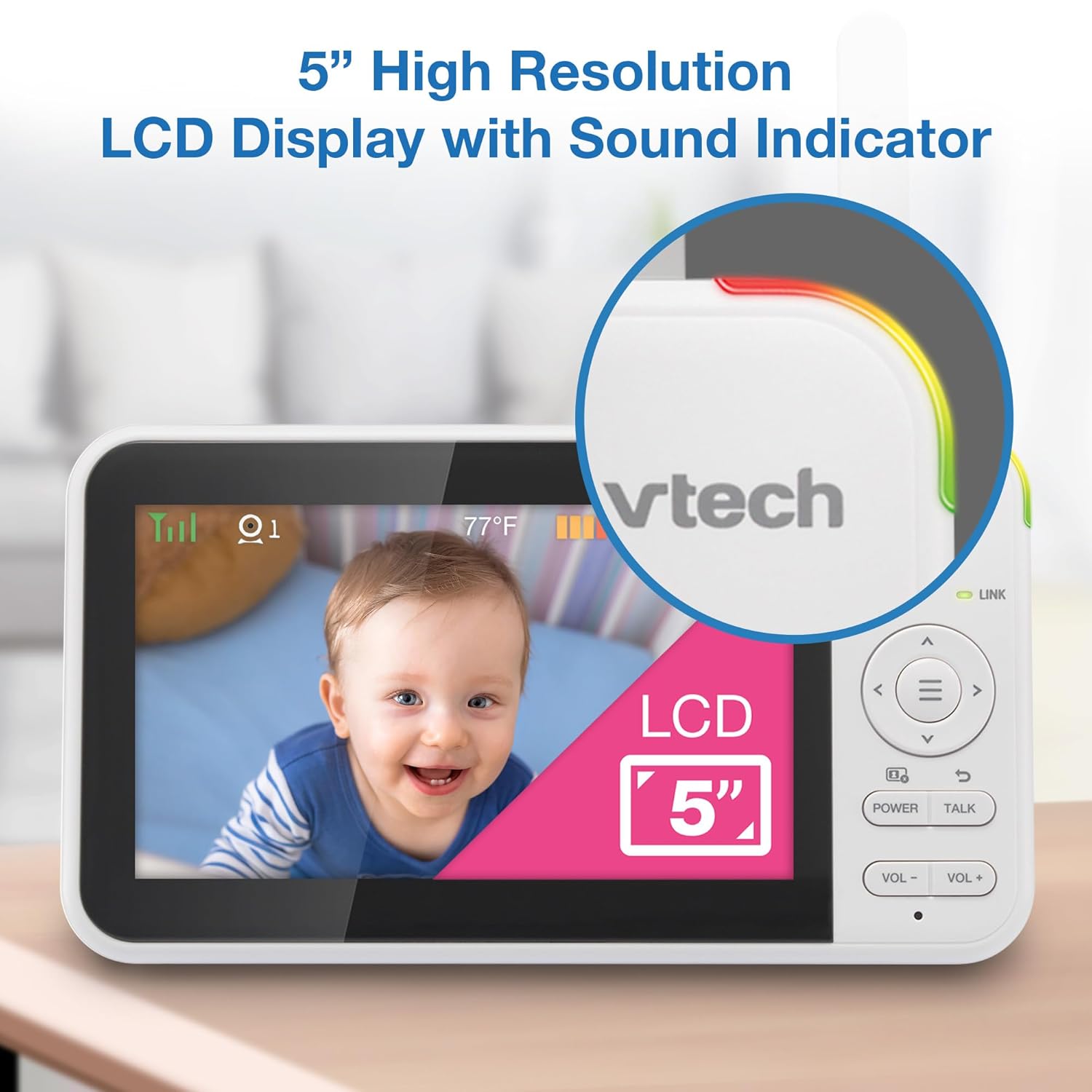 VTech VM924 5" Screen Remote Pan-Tilt-Zoom Baby Monitor with Camera&Audio,Up to 31Hrs Battery for Audio&17Hrs Video Streaming, Long Range Up to 1000ft,Night Vision,Soothing Sound,Temperature Sensor