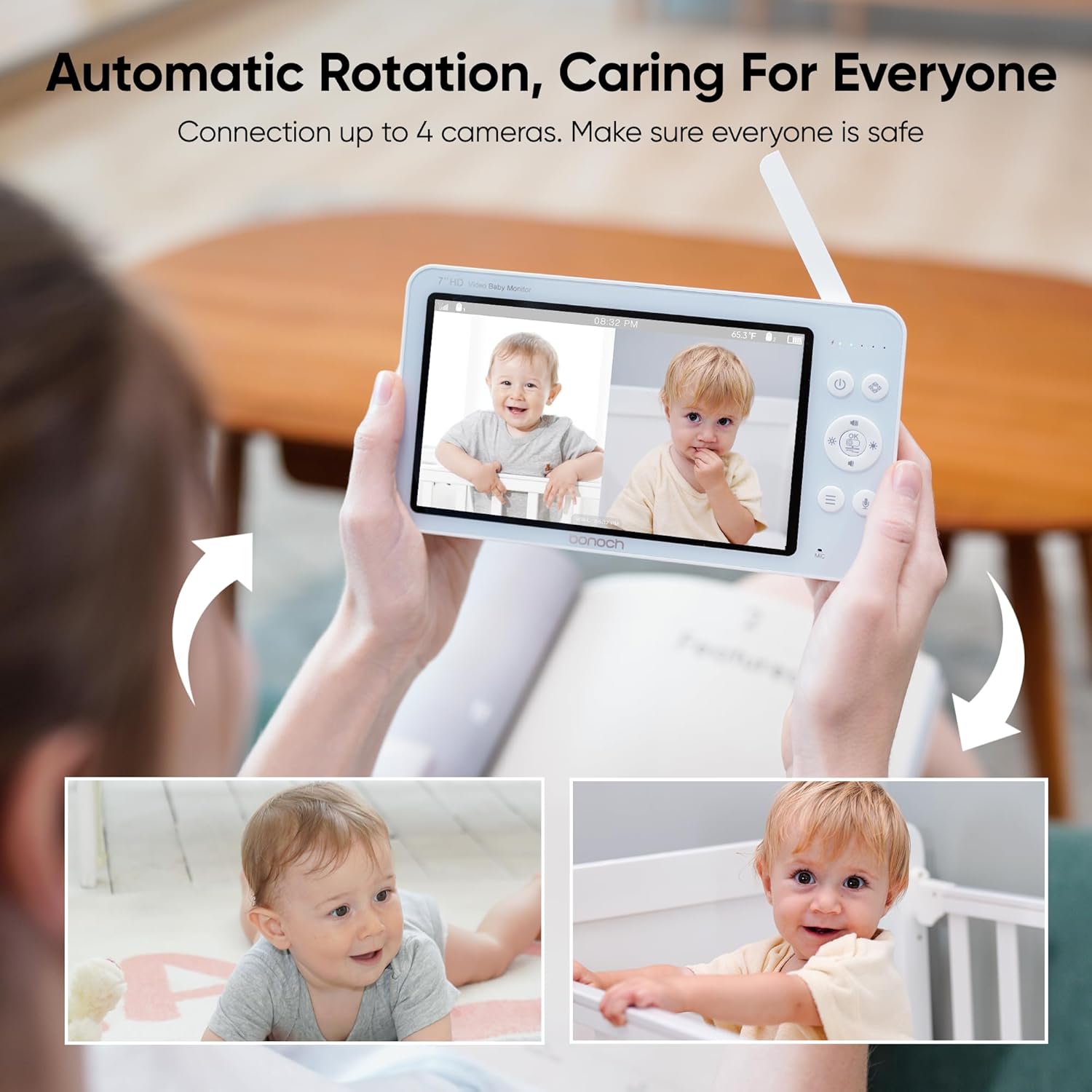 bonoch MegaView Baby Monitor with 2 Cameras, 7" 720P HD Split Screen Baby Monitor No WiFi, Video Baby Monitor with Camera and Audio, 6000mAh, VOX Mode, 2 Way Audio, Remote PTZ, Auto Night Vision