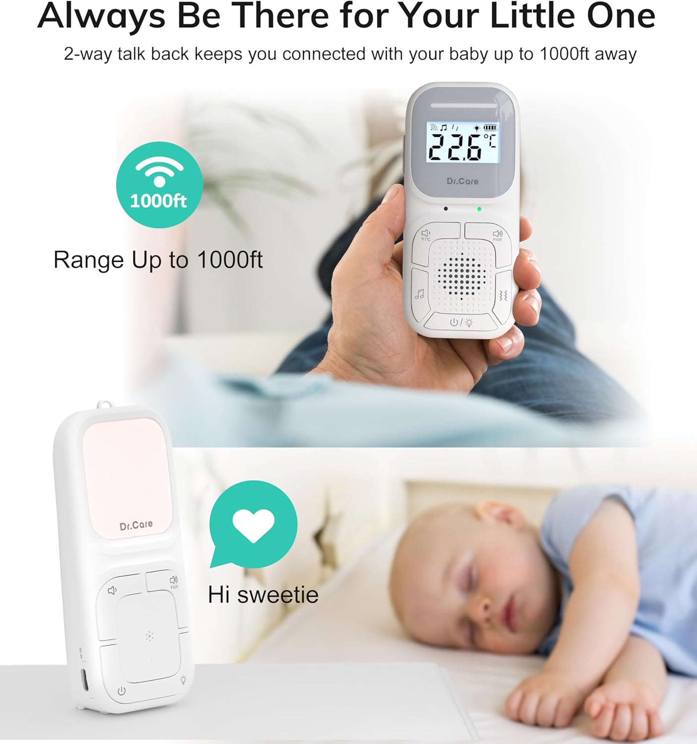 71VGHvV3lKL._AC_SL1500_.jpg NeoGo Portable Baby Audio Monitor and Sound Machine | Baby Sleep Soother | Travel | Registry Gift with 1000ft Range, Two-Way Talk, VOX, Nightlight, 8 Lullabies, and Vibrating Sound Alert
