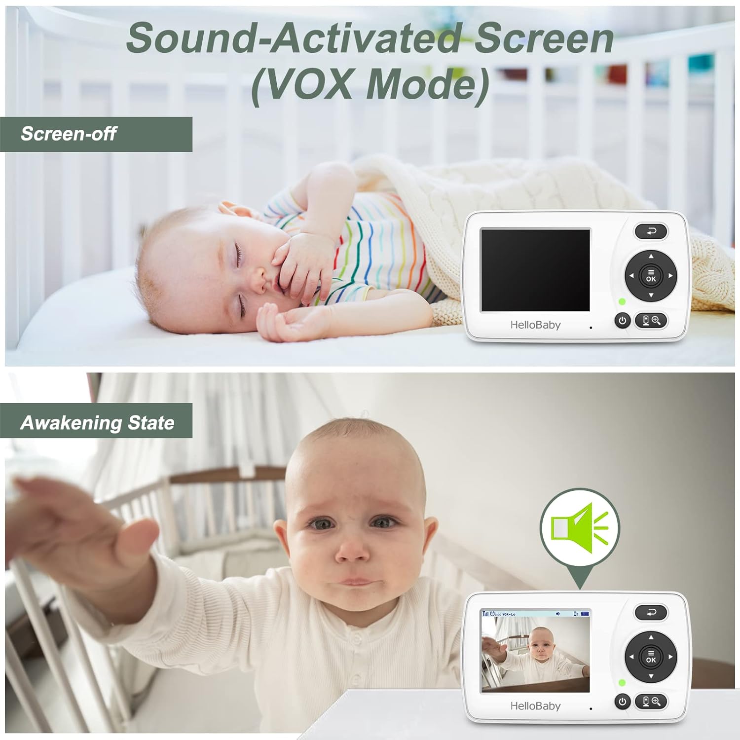 HelloBaby Monitor with Camera and Audio, 1000ft Long Range Video Baby Monitor-No WiFi, Night Vision, VOX Mode-Power Saving, 2.4'' Portable Travel Screen, Baby Safety Camera, for Baby/Pet, Plug & Play