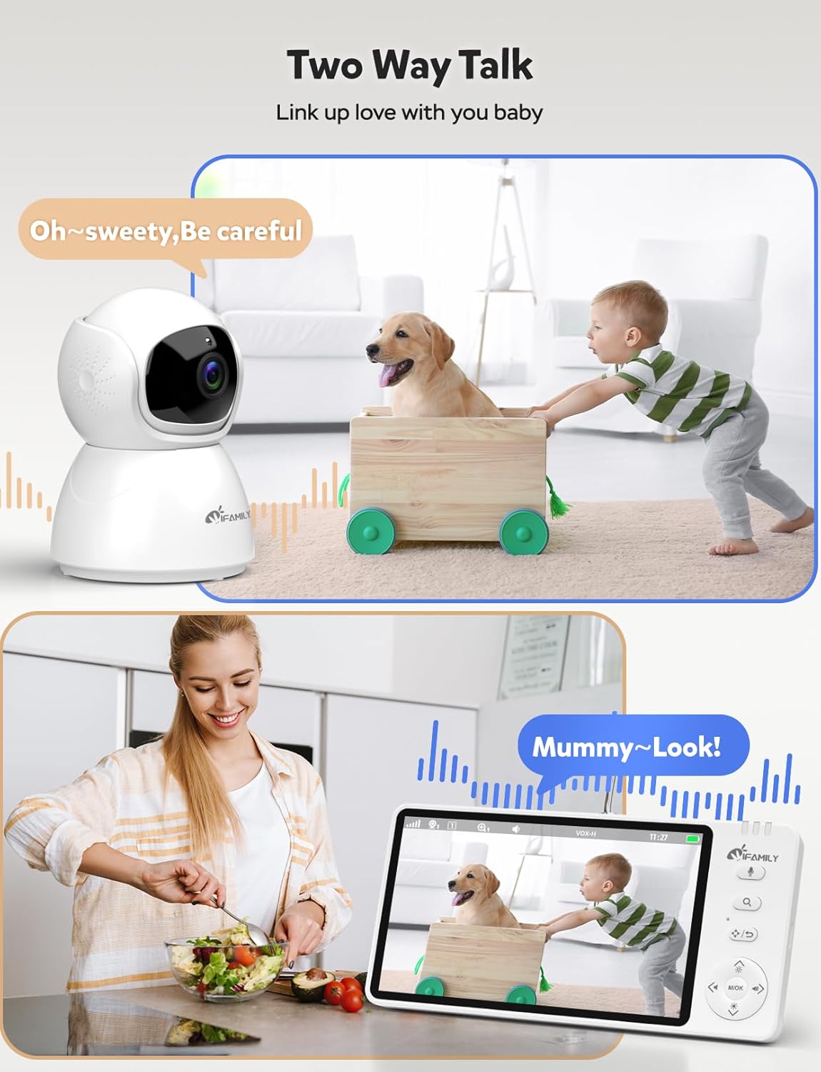 71XDeKd2kcL._AC_SL1500_.jpg iFamily Baby Monitor with Camera and Audio – 720P HD Resolution, Large Display, 5000mAh Battery, Night Vision, Remote Pan, Tilt, and Zoom – Two-Way Talk, Lullabies, Thermal Monitor, 960ft Range