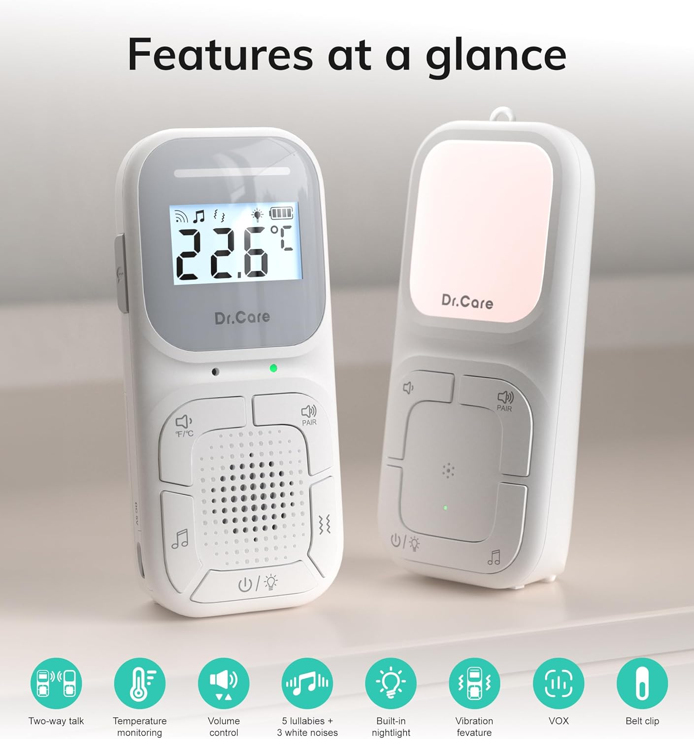 71Xs-wpiMtL._AC_SL1500_.jpg NeoGo Portable Baby Audio Monitor and Sound Machine | Baby Sleep Soother | Travel | Registry Gift with 1000ft Range, Two-Way Talk, VOX, Nightlight, 8 Lullabies, and Vibrating Sound Alert