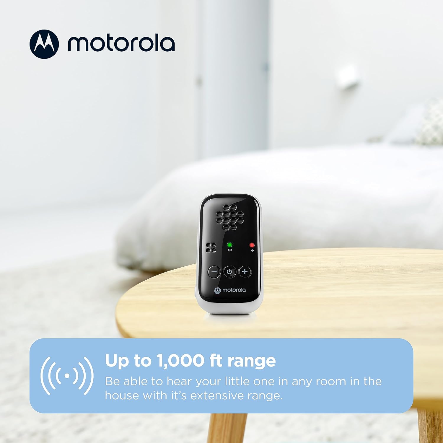 Motorola Nursery PIP10 Audio-Only Baby Monitor, 1000ft Range, Sensitive Mic, Alert Light, Portable Parent Unit (Outlet or AAA Battery Not Included)