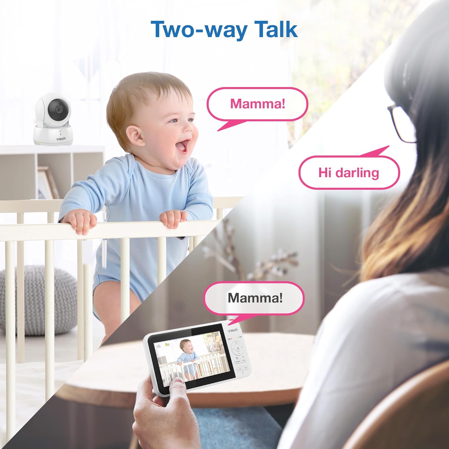 VTech VM924 5" Screen Remote Pan-Tilt-Zoom Baby Monitor with Camera&Audio,Up to 31Hrs Battery for Audio&17Hrs Video Streaming, Long Range Up to 1000ft,Night Vision,Soothing Sound,Temperature Sensor