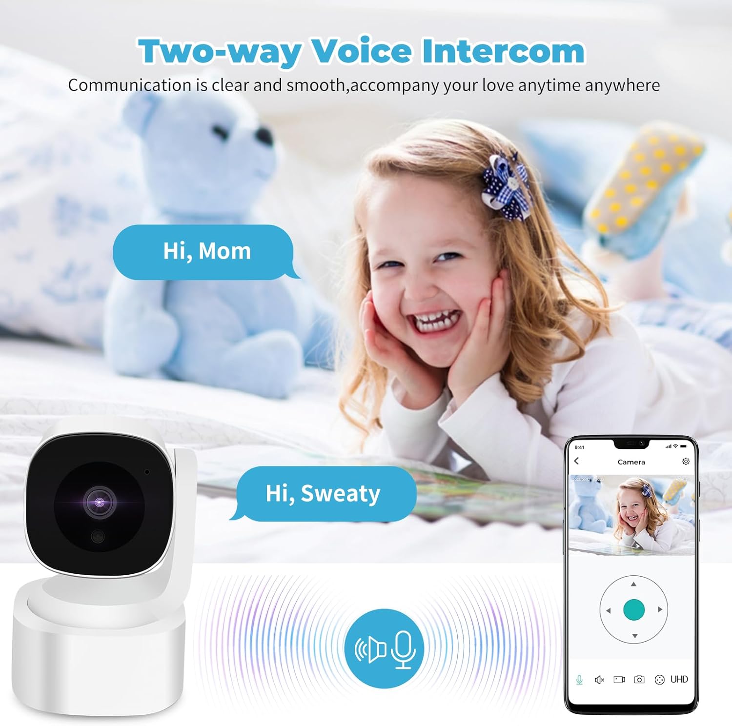 Baby Monitor 3MP 2K Wi-Fi Indoor Pan/Tilt Security Camera with Night Vision, Two-Way Audio, Motion Detection for Baby and Pet Monitor, and Bluetooth Quick Setup, Works with iOS, Android