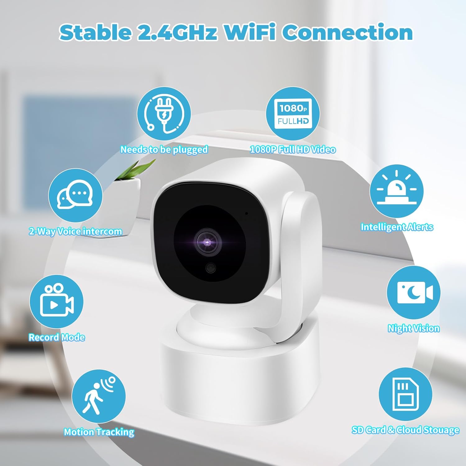 Baby Monitor 3MP 2K Wi-Fi Indoor Pan/Tilt Security Camera with Night Vision, Two-Way Audio, Motion Detection for Baby and Pet Monitor, and Bluetooth Quick Setup, Works with iOS, Android