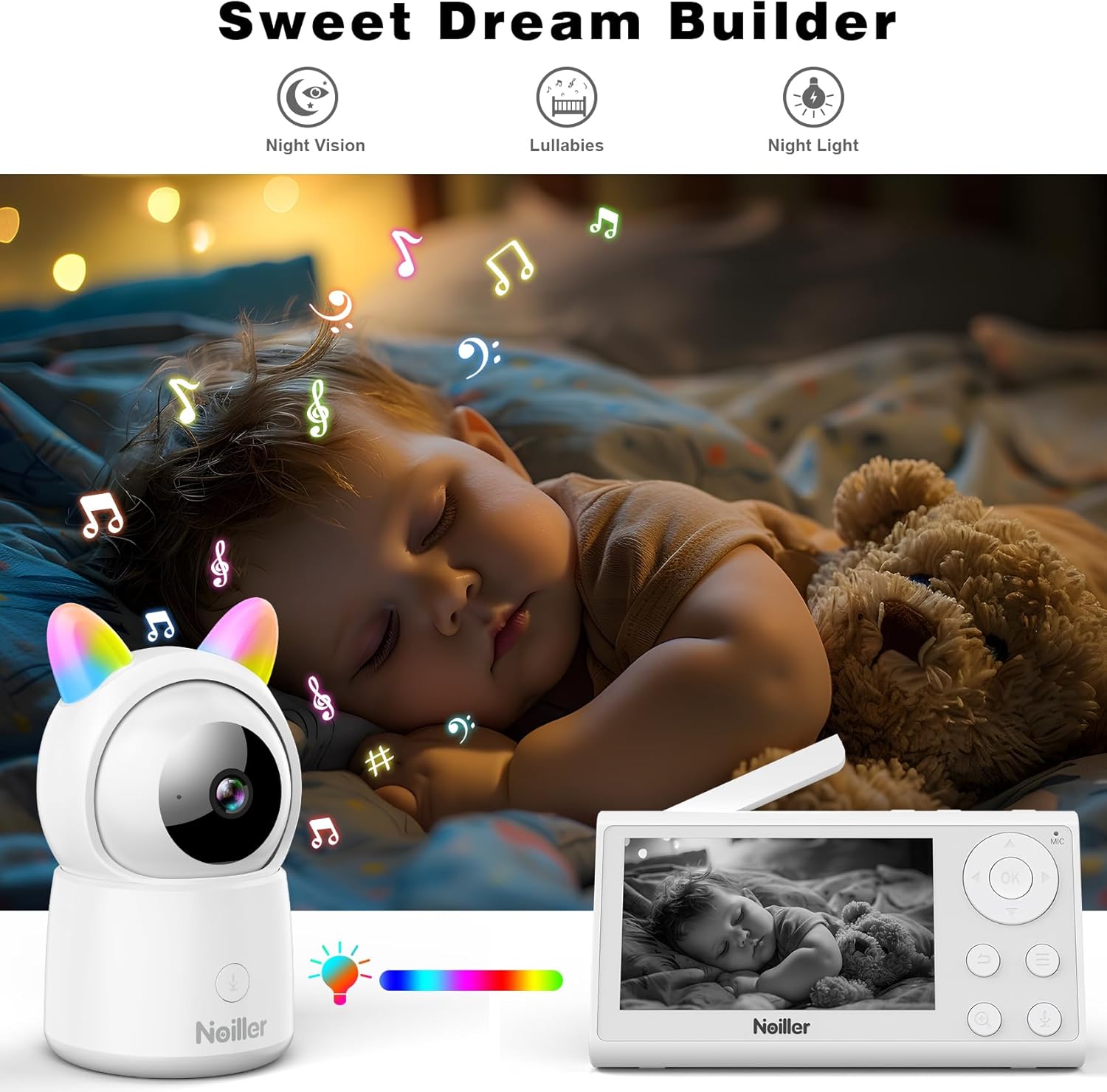 71e-er-f9-L._AC_SL1500_.jpg Baby Monitor, 4.3" Video Baby Monitor with 1080P Camera, Smart 2.4G WiFi Audio Monitor with Remote PTZ, Night Vision, 2-Way Talk, Sleep Mode, RGB Night Lights, Lullabies & 1000ft Range, APP Control
