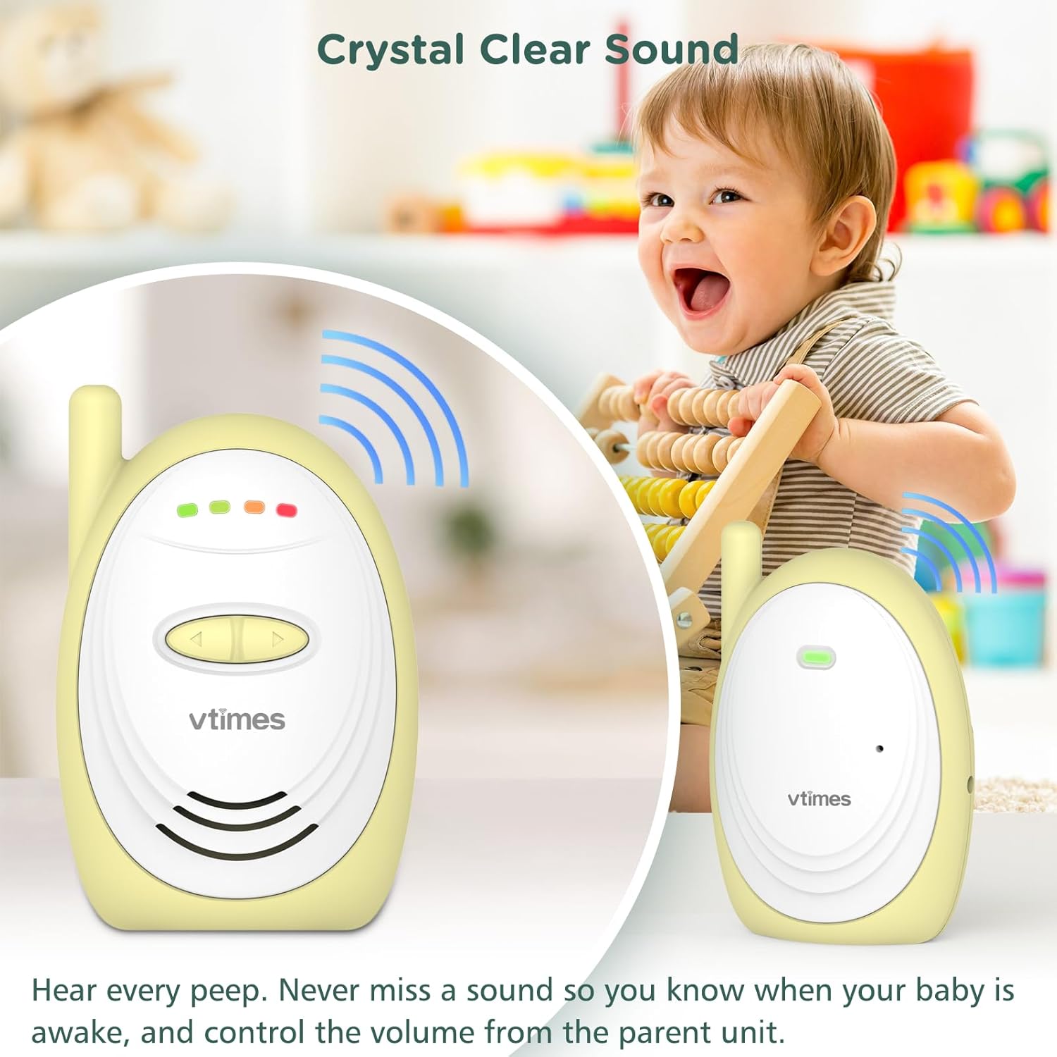 71fVDCn-UDL._AC_SL1500_.jpg Audio Baby Monitor with 2.4GHz Wireless Digital, Long Range up to 1000 ft, Visual Sound Level Indicator, High Sensitivity Microphone, One-Way Audio Talk, USB Connection, VOX