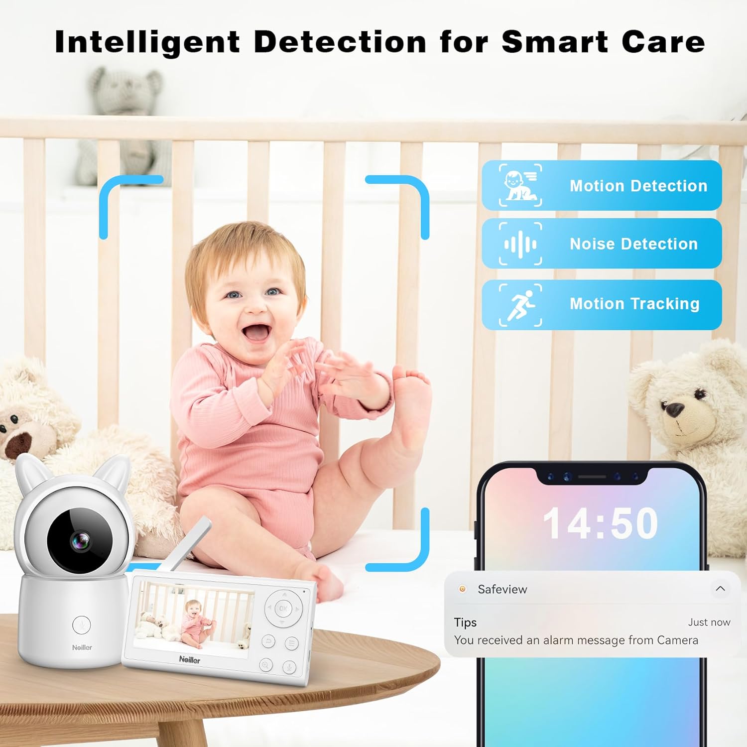 71frMXLRNDL._AC_SL1500_.jpg Baby Monitor, 4.3" Video Baby Monitor with 1080P Camera, Smart 2.4G WiFi Audio Monitor with Remote PTZ, Night Vision, 2-Way Talk, Sleep Mode, RGB Night Lights, Lullabies & 1000ft Range, APP Control