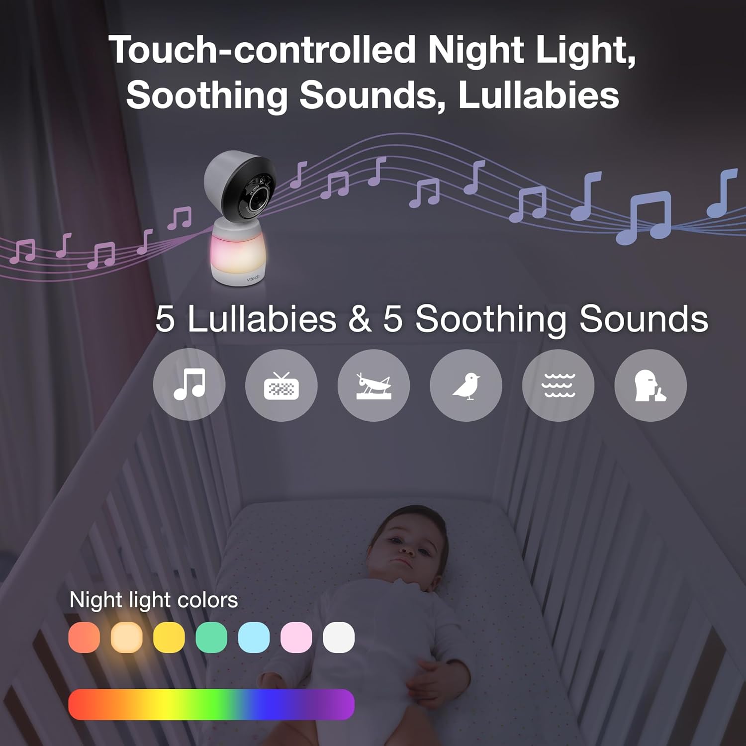 71g9Y7VX3bL._AC_SL1500_.jpg VTech Smart WiFi Baby Monitor, 2K Camera, 5.5-inch HD IPS Screen, Crystal Clear Infrared Night Vision, Pan-Tilt, 24x Zoom, 2-Way Talk, Multi-color Night Light, Soothing Sounds, Free App: Smart HD Plus