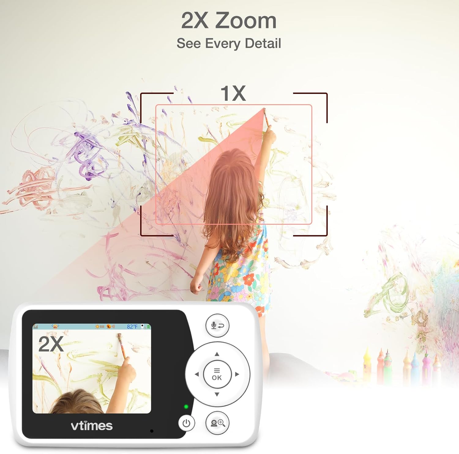 Baby Monitor with Camera and Audio - 2.4'' LCD Screen, Video Baby Monitor No WiFi Night Vision VOX Mode Pan-Tilt-Zoom Temperature Display Two-Way Audio Lullabies Feeding Alarm - 1000ft Range