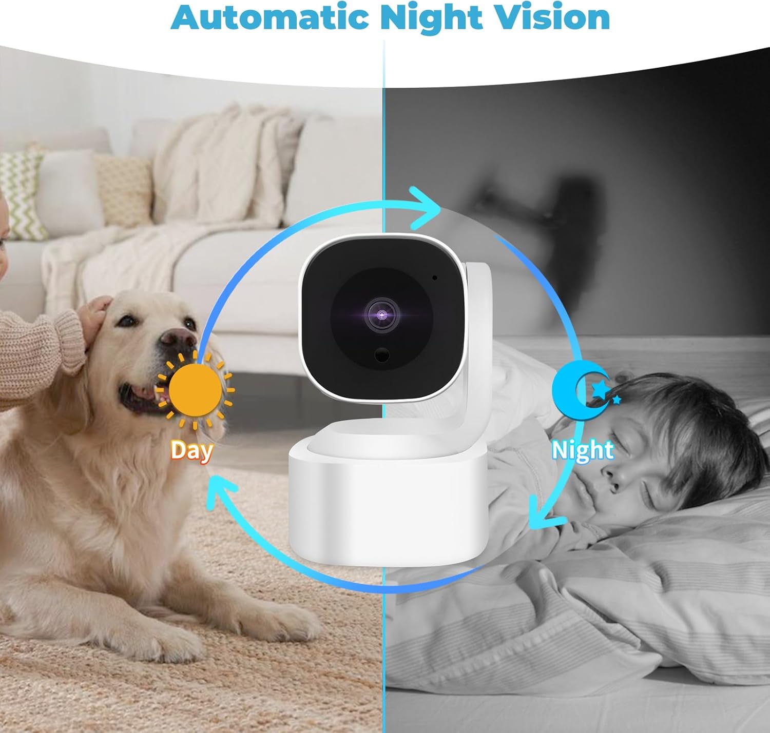 Baby Monitor 3MP 2K Wi-Fi Indoor Pan/Tilt Security Camera with Night Vision, Two-Way Audio, Motion Detection for Baby and Pet Monitor, and Bluetooth Quick Setup, Works with iOS, Android