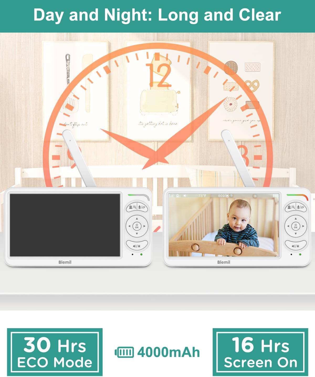 71gu0NoVdVL._AC_SL1500_.jpg 6" Baby Monitor with 2 Cameras and Audio 30 Hours Battery Upgrade Split Screen Video Baby Monitor Remote Pan-Tilt-Zoom 178°Wide-Angle 150 Languages No WiFi ECO 2-Way Talk Night Vision 1000ft Travel