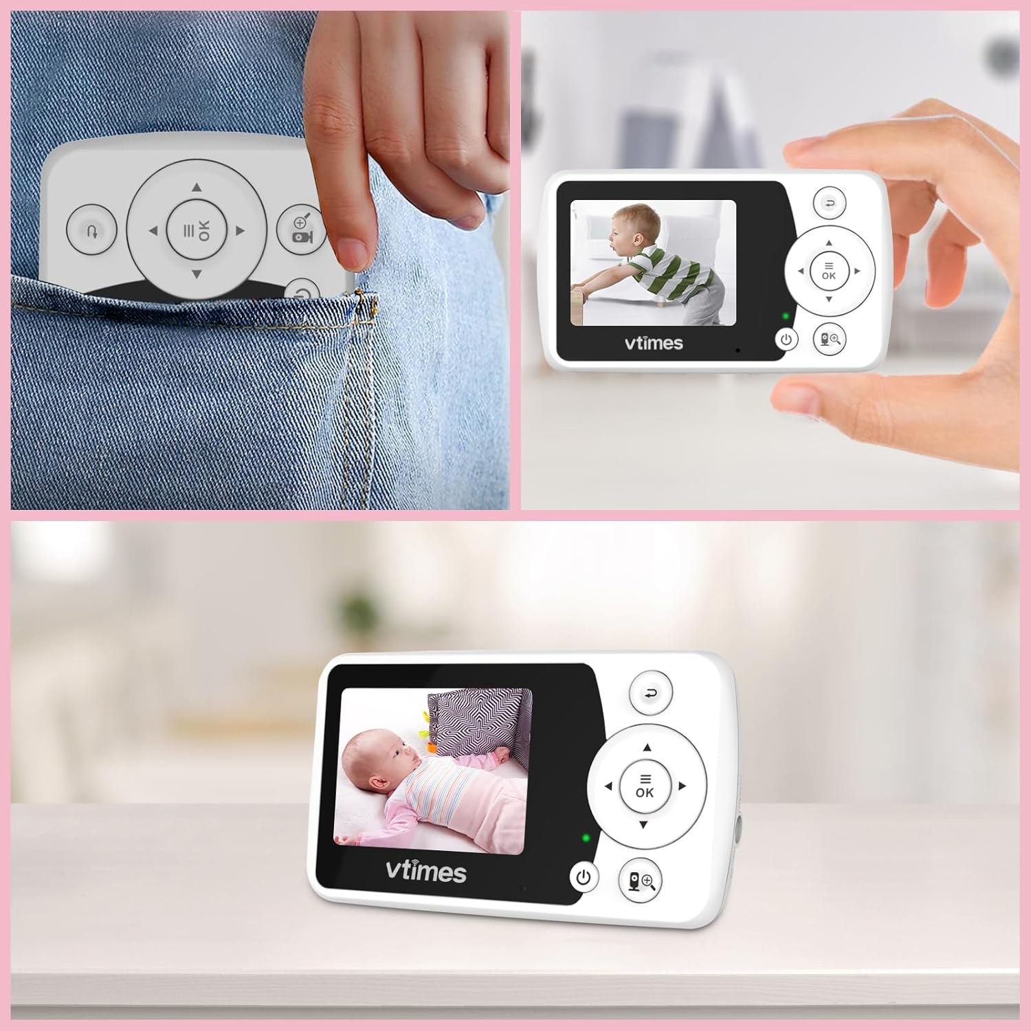 Baby Monitor with Camera and Audio, Video Baby Monitor No WiFi Night Vision, 2.4" LCD Screen Portable Baby Camera VOX Temperature Sensor Lullaby Alarm 1000ft Range, Ideal for Baby/Elderly/Pet