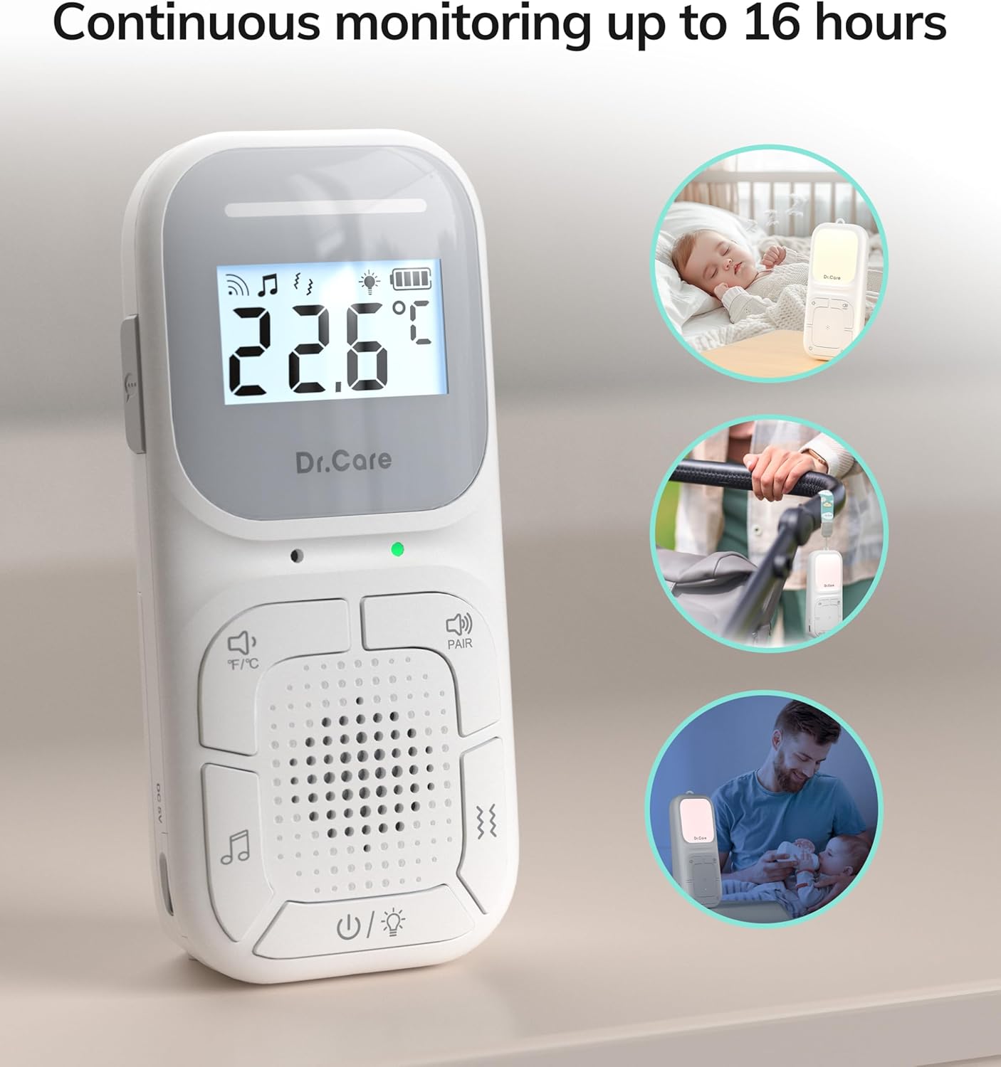 71kKQ640gEL._AC_SL1500_.jpg NeoGo Portable Baby Audio Monitor and Sound Machine | Baby Sleep Soother | Travel | Registry Gift with 1000ft Range, Two-Way Talk, VOX, Nightlight, 8 Lullabies, and Vibrating Sound Alert