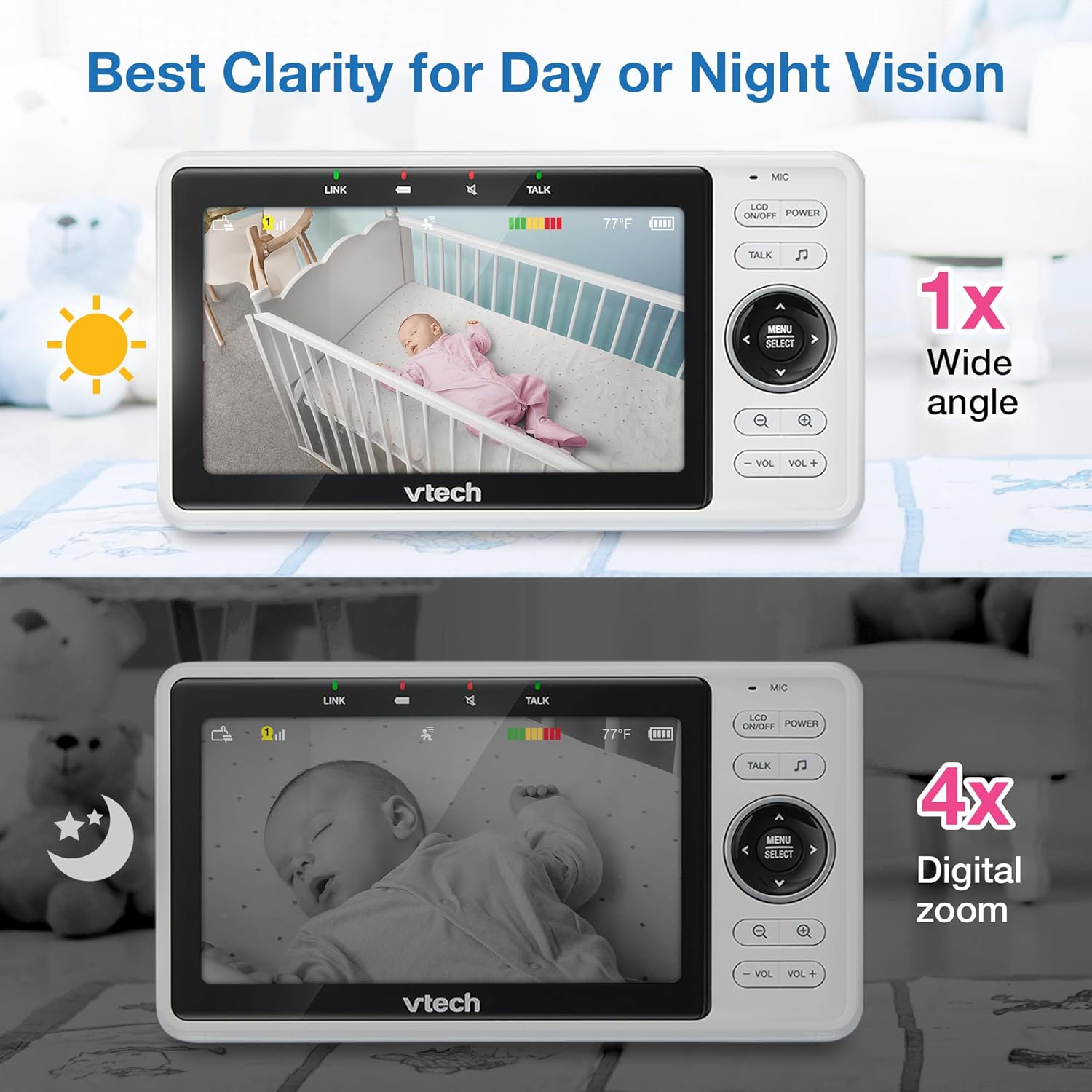 71kQkyWA54L._AC_SL1500_.jpg VTech Upgraded Smart Baby Monitor VM901, 5-inch 720p Display, 1080p Camera, HD NightVision, Fully Remote Pan Tilt Zoom, 2-Way Talk, Free Smart Phone App, Works with iOS, Android