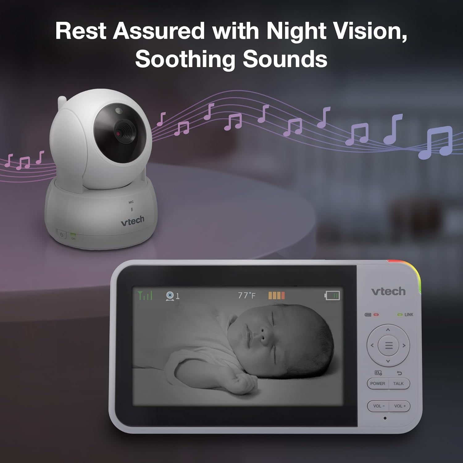 VTech VM924 5" Screen Remote Pan-Tilt-Zoom Baby Monitor with Camera&Audio,Up to 31Hrs Battery for Audio&17Hrs Video Streaming, Long Range Up to 1000ft,Night Vision,Soothing Sound,Temperature Sensor