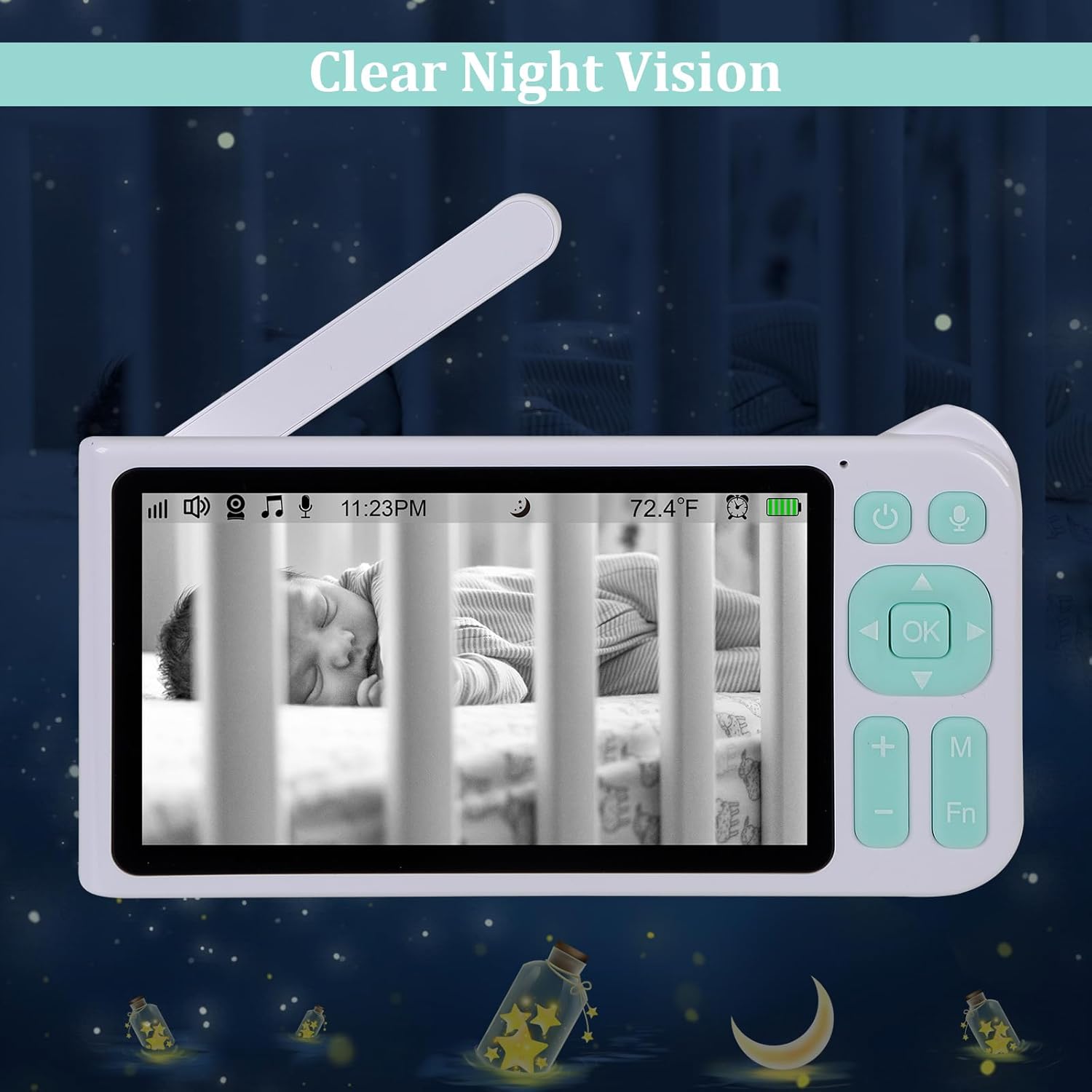 71oNy4AqsqL._AC_SL1500_.jpg Baby Monitor with Camera 3000ft Long Range 1080P Baby Viewer 2-Way-Audio 5” Color Screen Motion & Cry Detection, No App No WiFi Secure Connection Remote Pan-Tilt-Zoom-1 Camera (White)