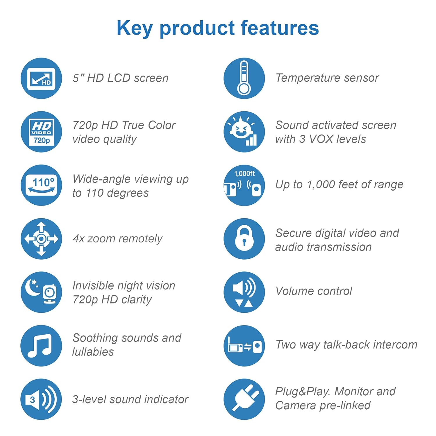 VTech VM818HD Baby Monitor, 5" 720p Screen, Night Light, 110-degree Wide-Angle True-Color DayVision, HD No Glare NightVision, 1000ft Range, 2-Way Talk, Secure Transmission No WiFi