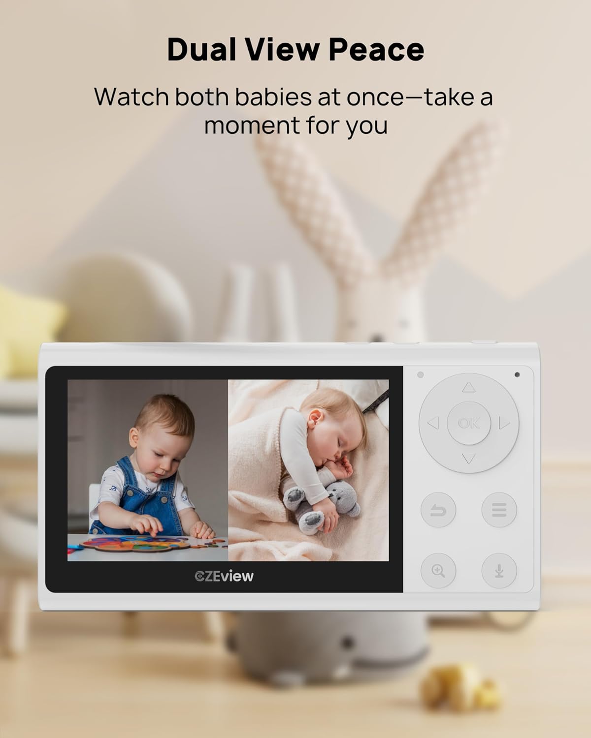 Video Baby Monitor with Camera and Audio, 2K Baby Monitor WiFi Smartphone with Night Vision, Pan-Tilt-Zoom via 4.3" Screen and APP, Cry/Motion Detection, 2-Way Audio (White 2pcs)
