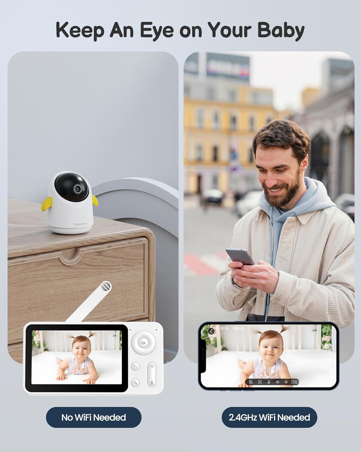 71qdLICPaWL._AC_SL1500_.jpg Baby Monitor with Camera and Audio WiFi/No WiFi: Baby Monitor WiFi Smartphone APP Control NightVision 4.3' Screen Smart Video Baby Monitor with Remote PTZ 2-Way Talk Motion & Cry Alert(Only 2.4G WiFi)