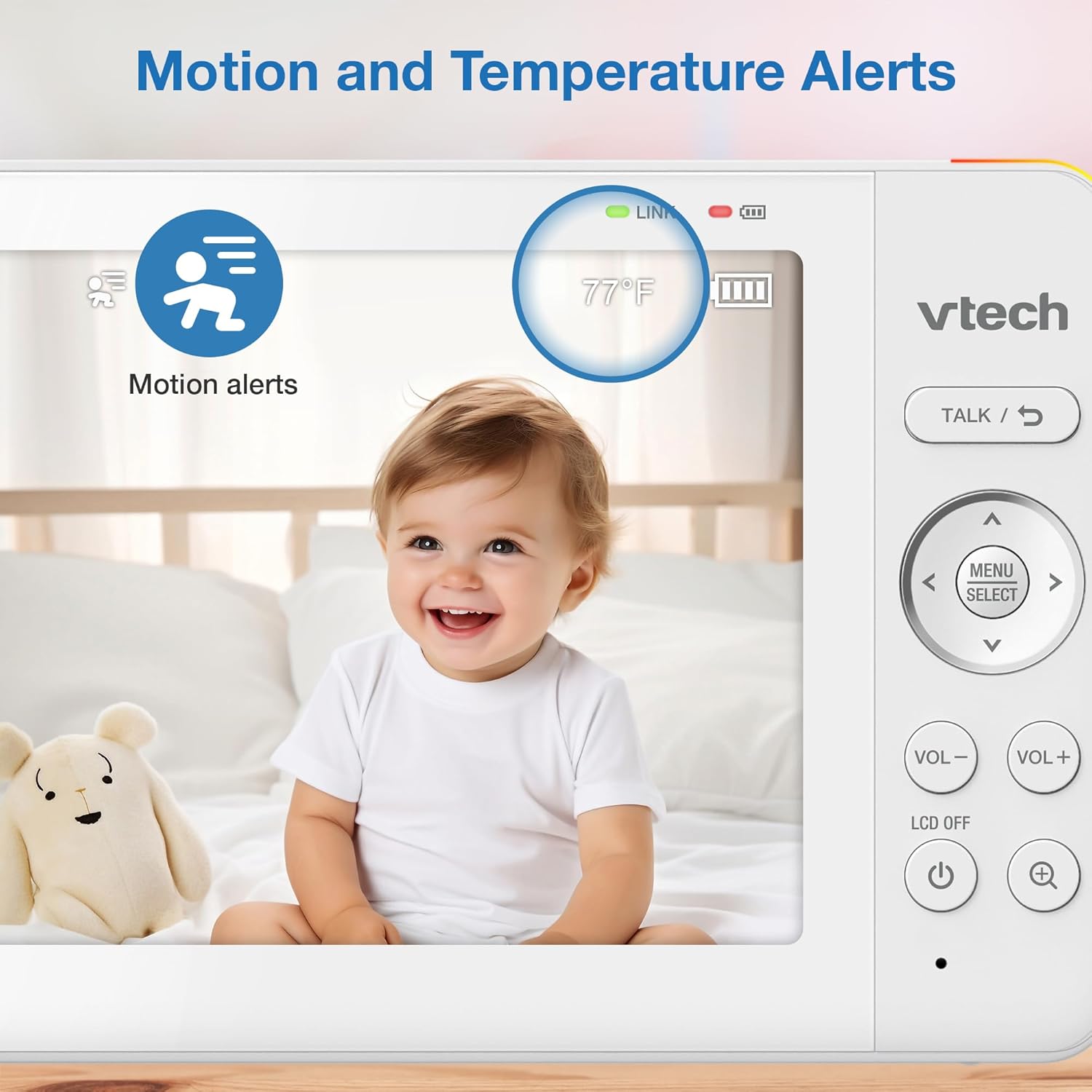 VTech Upgraded 7" Baby Monitor, Advanced HQ Max, Pan Tilt Zoom Video Baby Monitor with Camera and Audio, IPS Screen, Touch Control Multi-Color Night Light, 2-Way Talk, Lullabies, No WiFi
