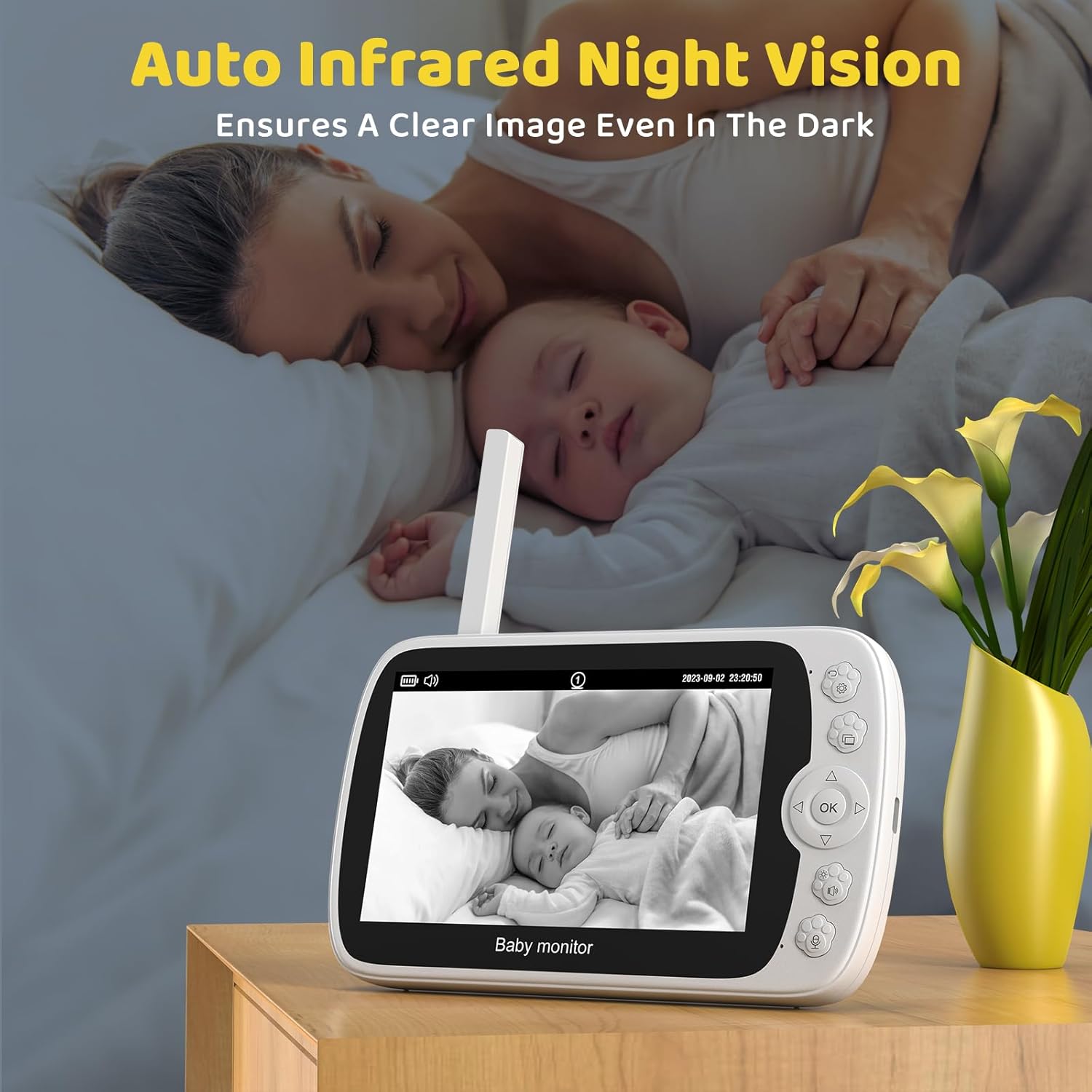 Baby Monitor with Camera and Audio, 1080P Baby Monitor No WiFi, 5'' LCD Screen, Night Vision, 1000ft Long Range, VOX, 8 Lullabies, 2-Way Talk, and Remote Pan Tilt Zoom