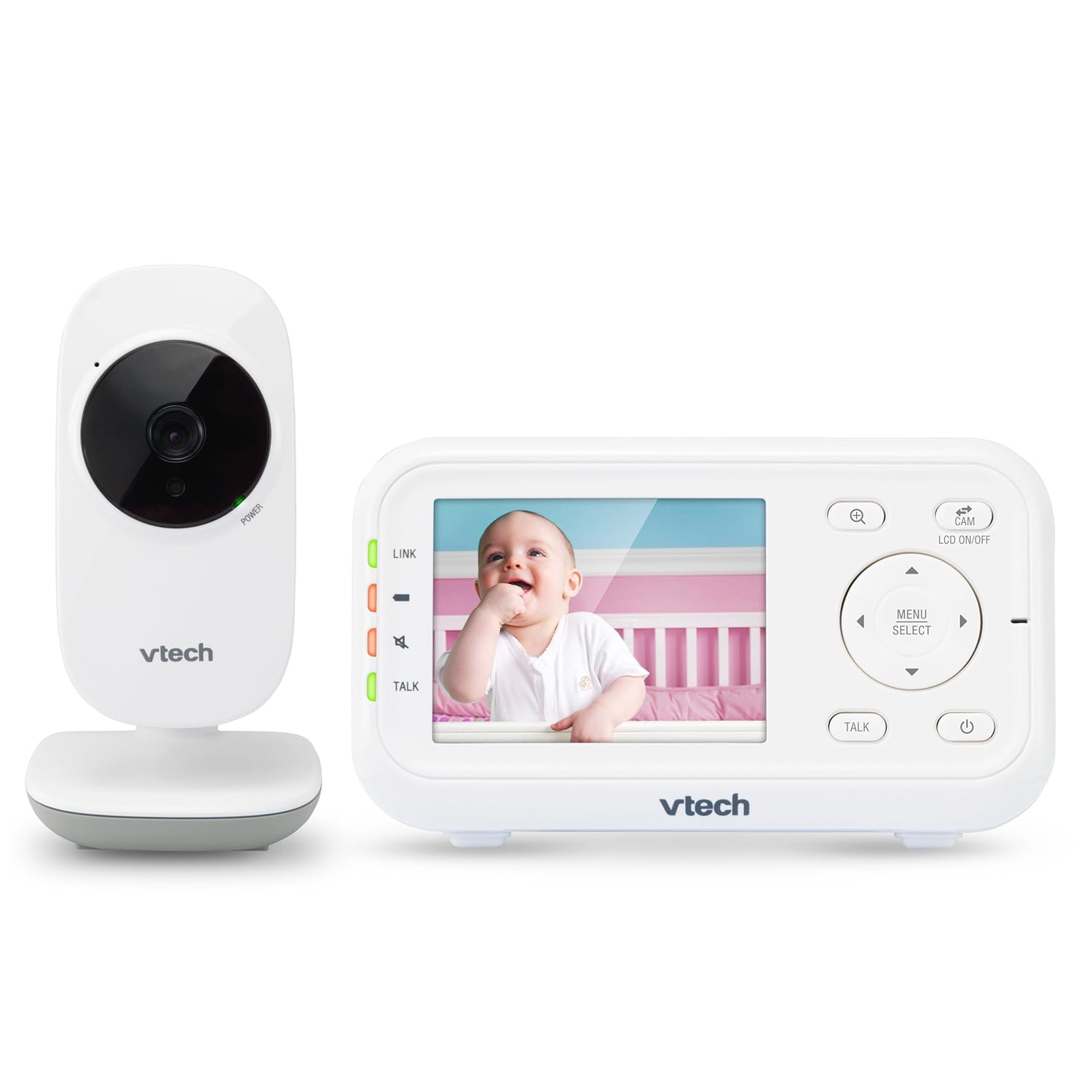 71tlYEWKYJL._SL1500_.jpg VTech Video Baby Monitor with 1000ft Long Range, Auto Night Vision, 2.8” Screen, 2-Way Audio Talk, Temperature Sensor, Power Saving Mode, Lullabies and Wall-mountable Camera with Bracket, White