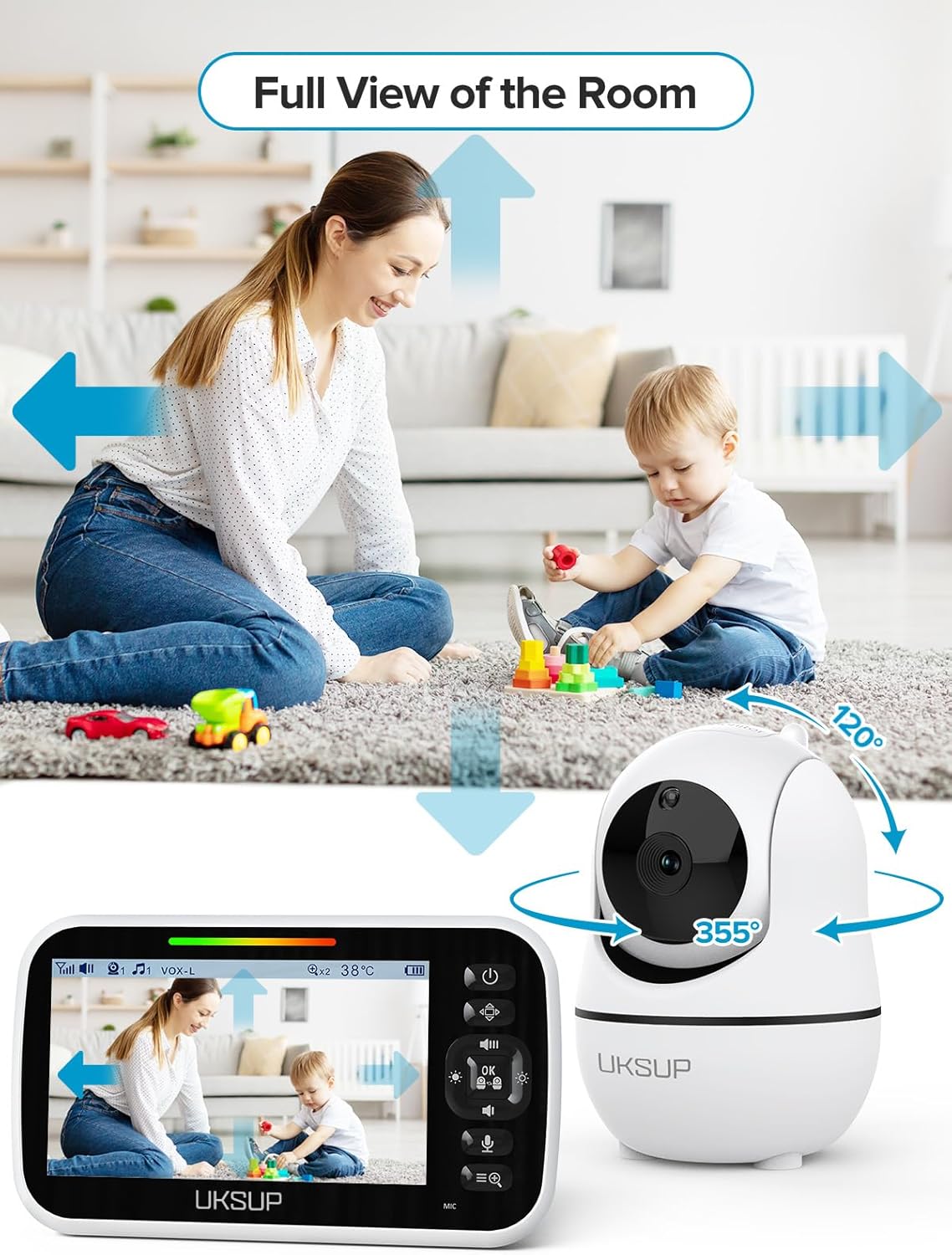 71ut1p2fZpL._AC_SL1500_.jpg Baby Monitor with Camera and Audio- Video Baby Monitor with 960ft Long Range, Remote Pan-Tilt-Zoom, Night Vision, Temperature Sensor, 2-Way Talk, 8 Lullabies, 30-Hour Battery & No WiFi