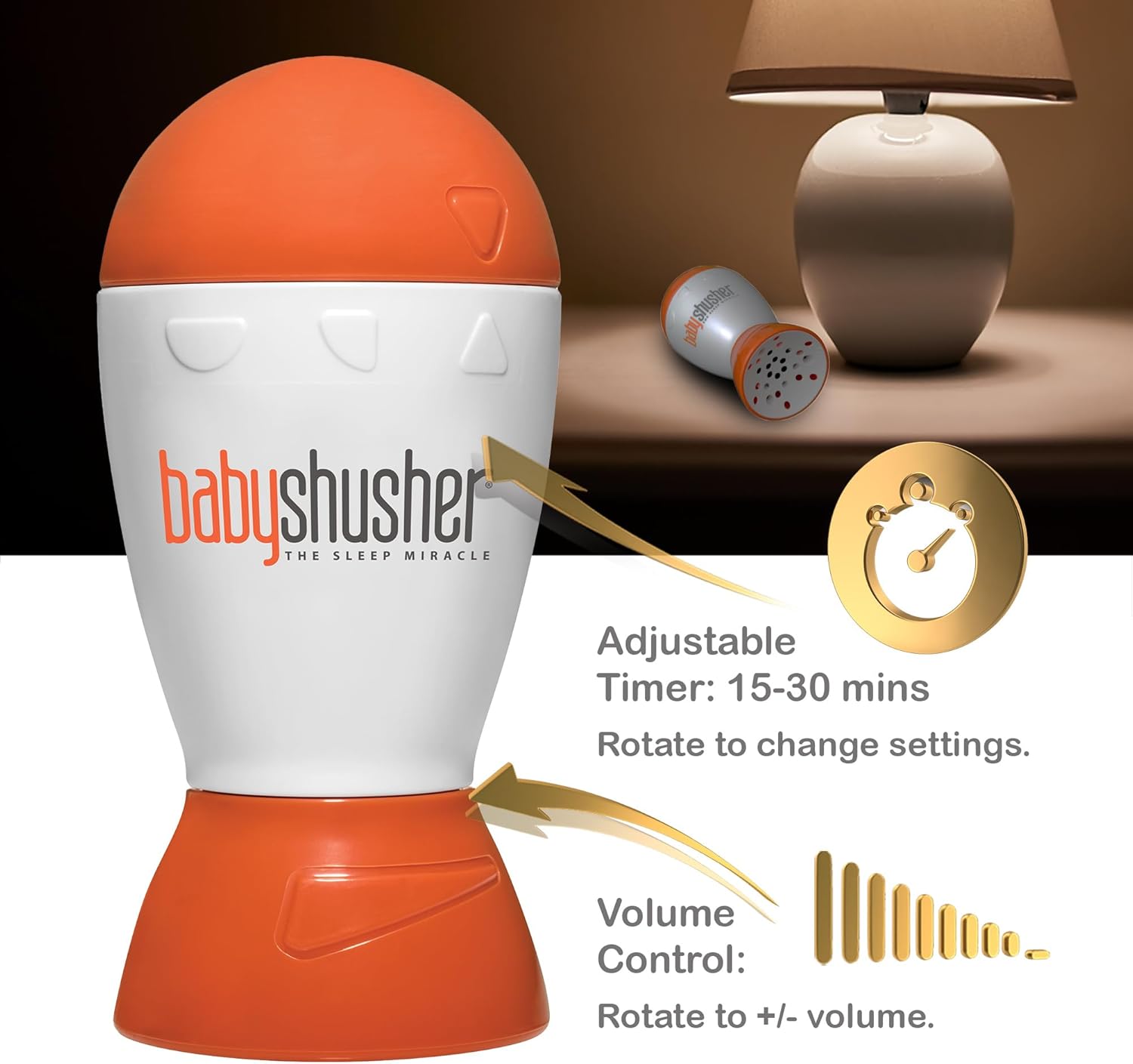 71vGVzq7RJL._AC_SL1500_.jpg Baby Shusher Portable Sound Machine - White Noise Sound Machine, Baby Soother for Sleeping, Newborn Essentials for Crib, Battery Operated Hush, Travel Friendly - 1 Count