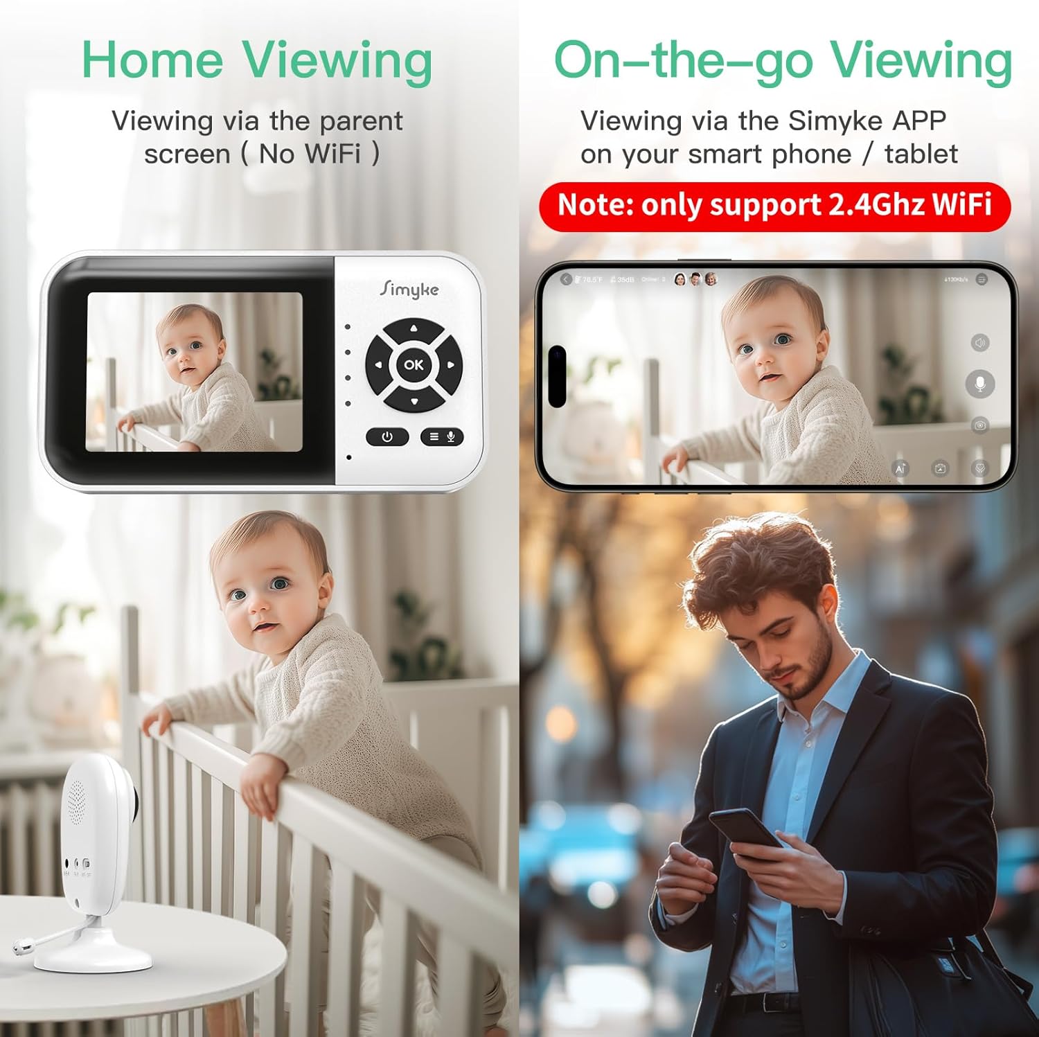 Smart Video Baby Monitor,2.8inch Display,1080p Camera,1500ft Long Range,WiFi On/Off Switch,Night Vision,Feeding Clock,Temperature Detection,2-Way Talk,Free Smart Phone App
