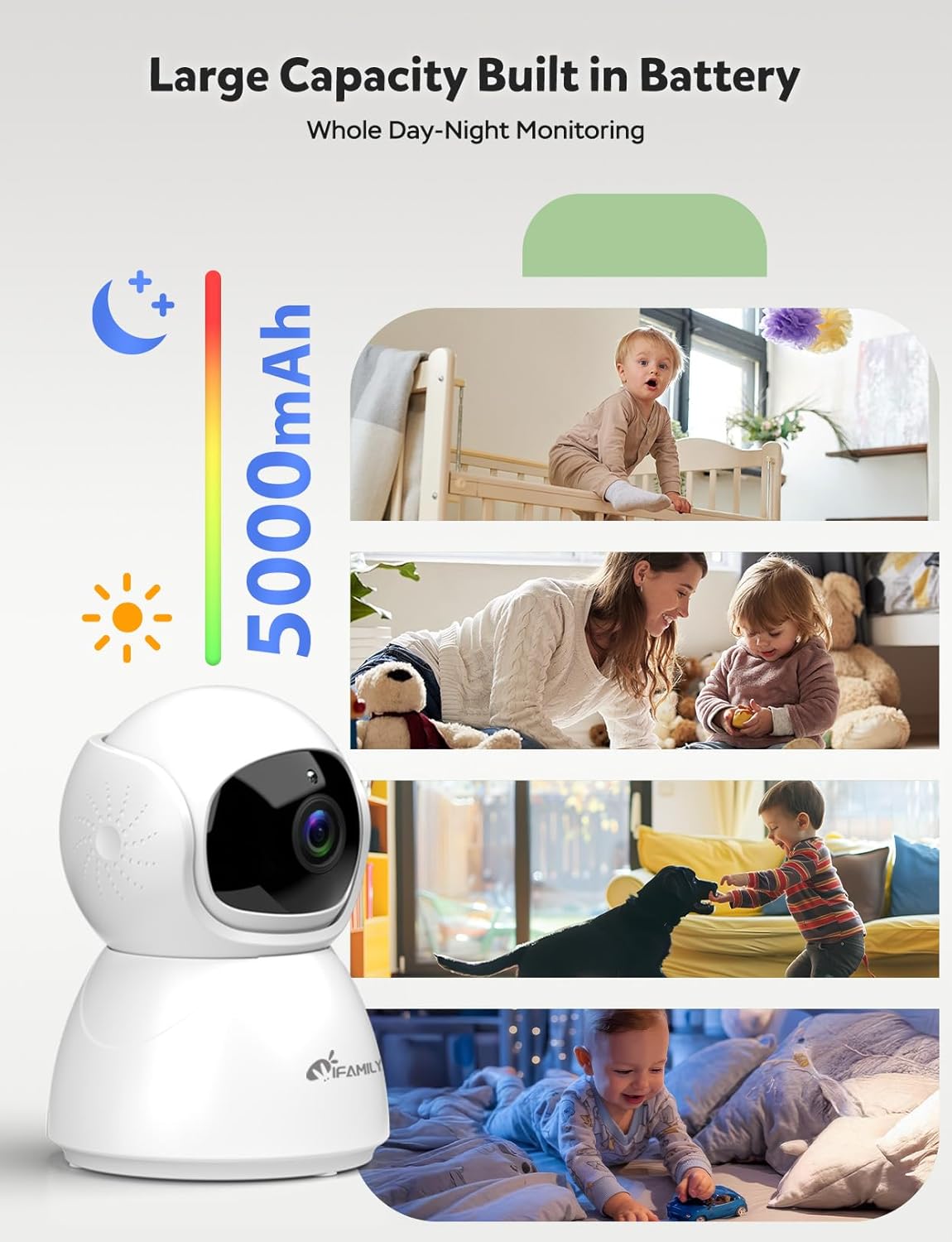 71yRnp6A6L._AC_SL1500_.jpg iFamily Baby Monitor with Camera and Audio – 720P HD Resolution, Large Display, 5000mAh Battery, Night Vision, Remote Pan, Tilt, and Zoom – Two-Way Talk, Lullabies, Thermal Monitor, 960ft Range
