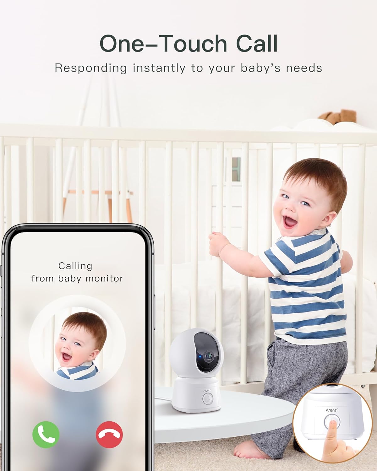 71zj0frRZwL._AC_SL1500_.jpg ARENTI Video Baby Monitor with Camera and Audio, 5-inch Smart Baby Camera Monitor with Free Phone App, 1080P, VOX, PTZ, One-Touch Call, Temp Sensor, Lullaby, Night Vision, Auto Tracking, 2-Way Talk