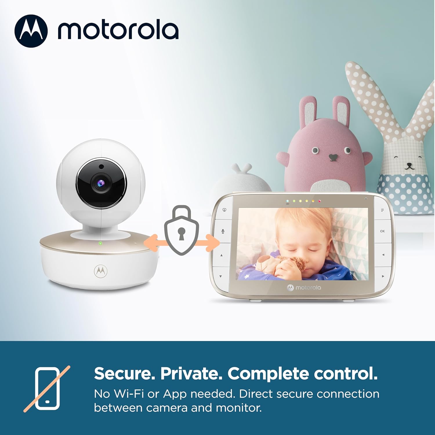 71ztBs6zfRL._AC_SL1500_.jpg Motorola Nursery VM50G Video Baby Monitor Camera, 1000ft Range, 2.4 GHz, 5" Screen, 2-Way Audio, Pan/Tilt/Zoom, Temp Sensor, Lullabies, Night Vision