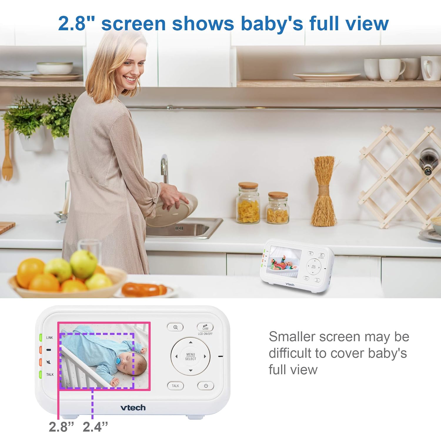 8199ev-nW5L._SL1500_.jpg VTech Video Baby Monitor with 1000ft Long Range, Auto Night Vision, 2.8” Screen, 2-Way Audio Talk, Temperature Sensor, Power Saving Mode, Lullabies and Wall-mountable Camera with Bracket, White