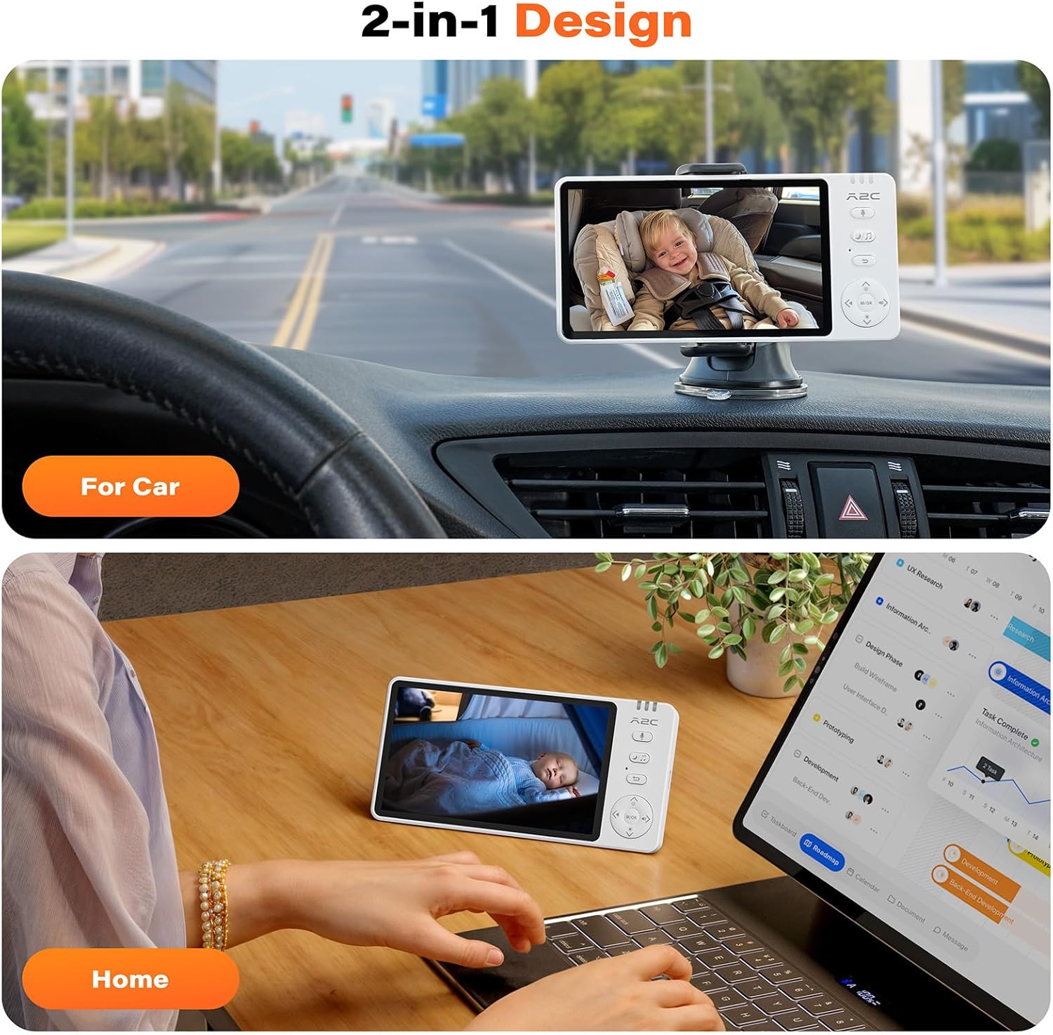 81AaqD-Ea5L._AC_SL1500_.jpg A2C Wireless Baby Car Camera, Baby Monitor for Car Backseat & Home (Max. Range 1000FT), 5” HD 1080P Night Vision Screen with 7-Hour Battery, Rear Facing Carseat Monitor, Compatible with All Vehicles