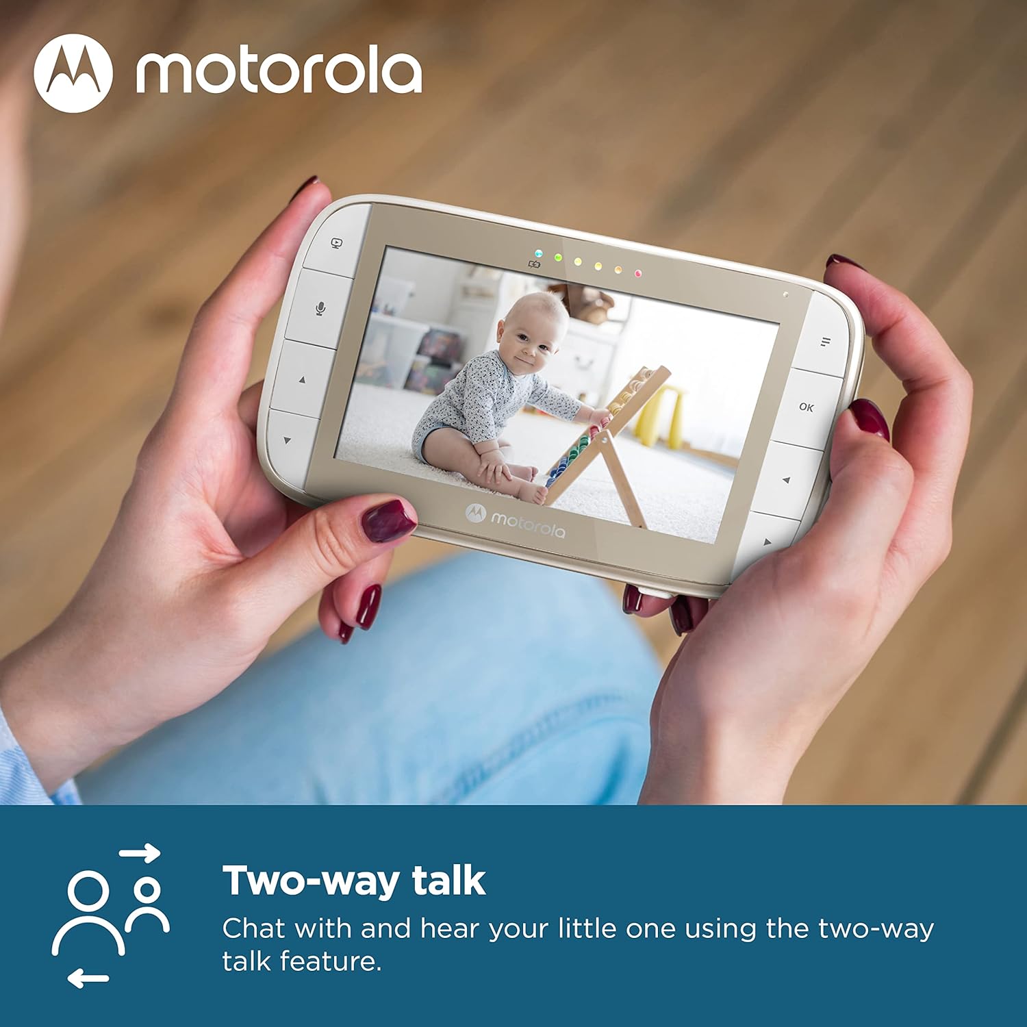 81ECBAFFonL._AC_SL1500_.jpg Motorola Nursery VM50G Video Baby Monitor Camera, 1000ft Range, 2.4 GHz, 5" Screen, 2-Way Audio, Pan/Tilt/Zoom, Temp Sensor, Lullabies, Night Vision