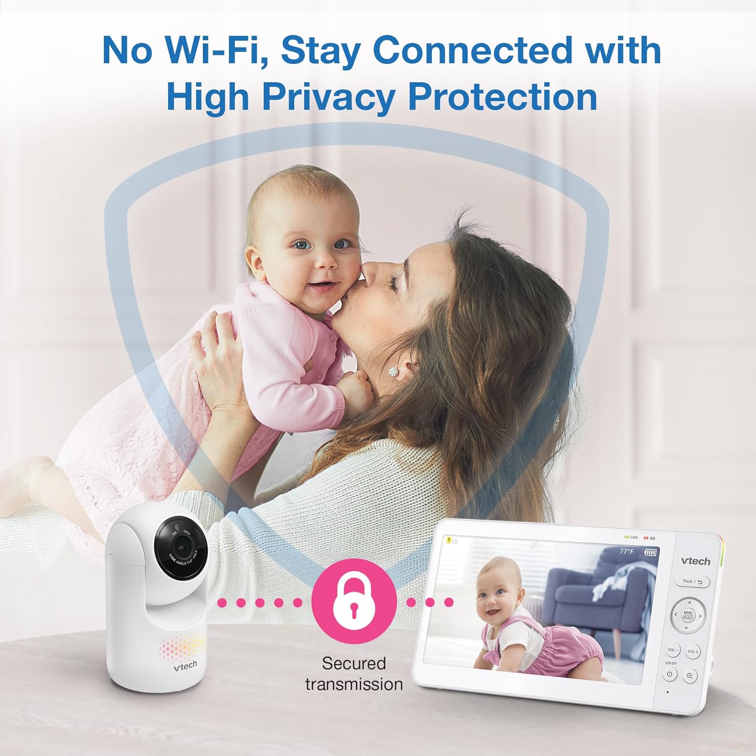 VTech Upgraded 7" Baby Monitor, Advanced HQ Max, Pan Tilt Zoom Video Baby Monitor with Camera and Audio, IPS Screen, Touch Control Multi-Color Night Light, 2-Way Talk, Lullabies, No WiFi